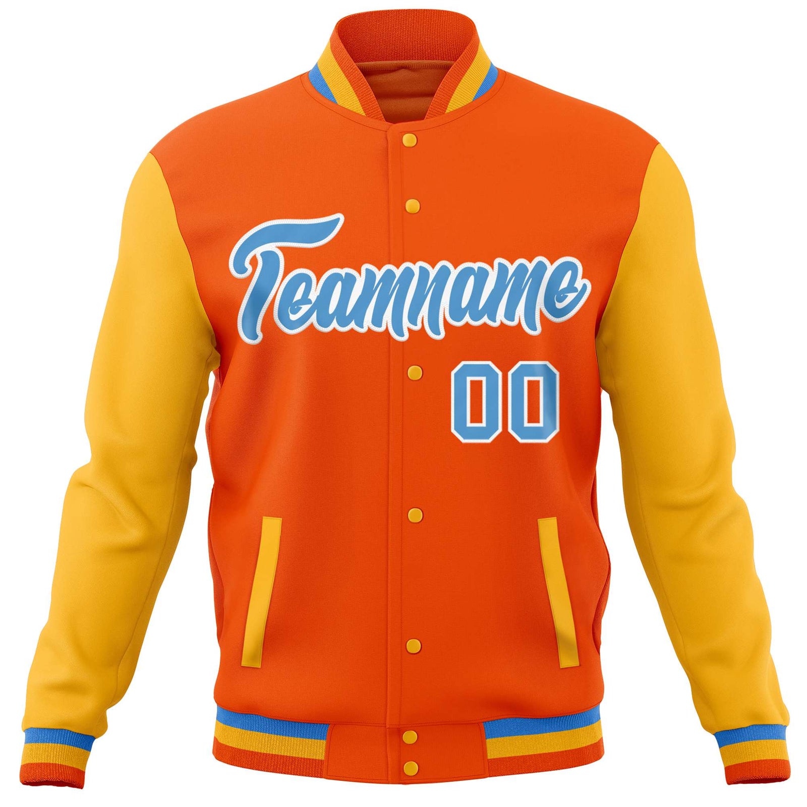 Custom Orange Gold Varsity Full-Snap Raglan Sleeves Letterman Baseball Jacket