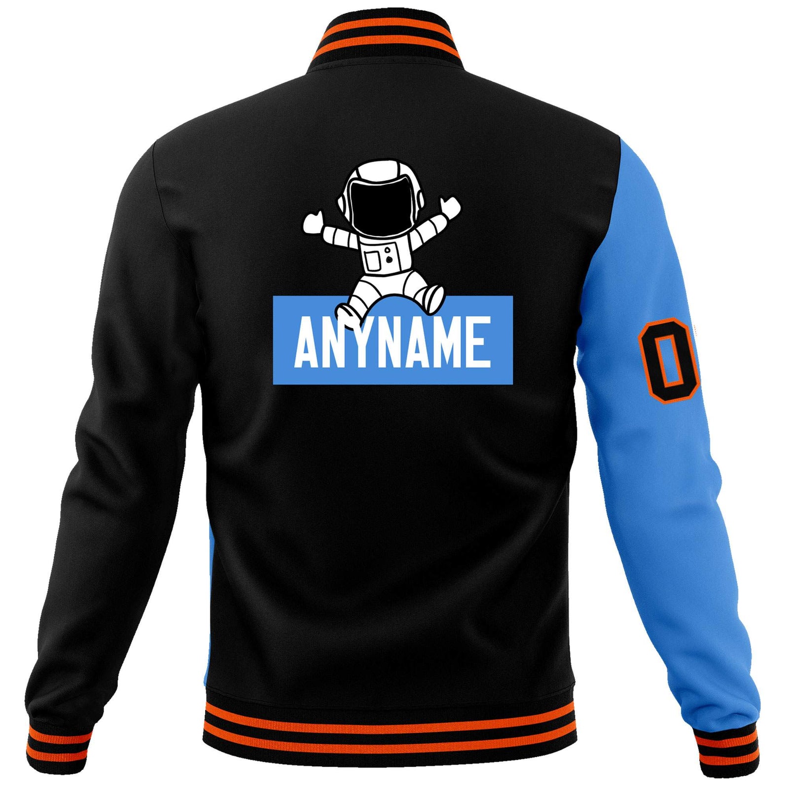 Custom Black Powder Blue Two Tone Split Fashion Varsity Letterman Jacket with Raglan Sleeves