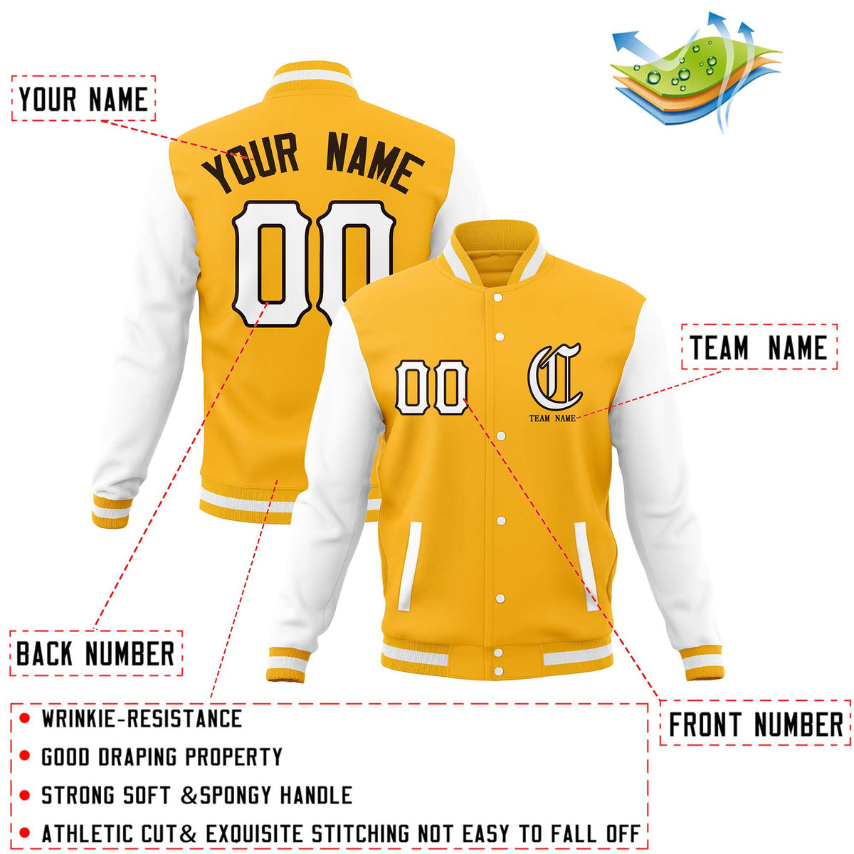 Custom Full-Snap Varsity Letterman Jackets Personalized Baseball Coats