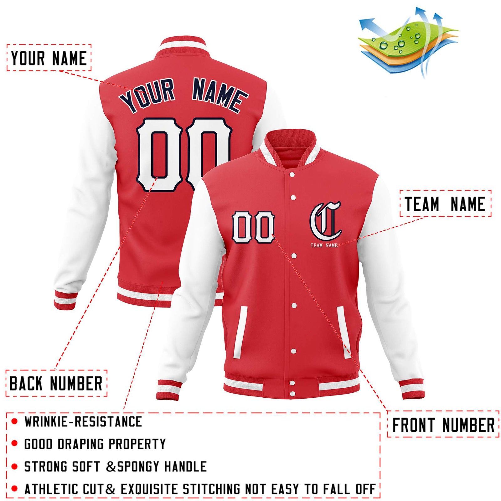 Custom Full-Snap Varsity Bomber Baseball Jackets Stitched Name Number