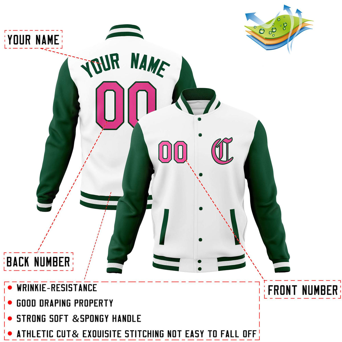 Custom Men&#39;s Full-Snap Baseball Coats Varsity Letterman Jackets