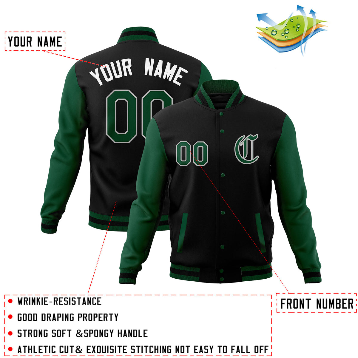 Custom Full-Snap Baseball Coats Personalized Varsity Letterman Jackets with Raglan Sleeves