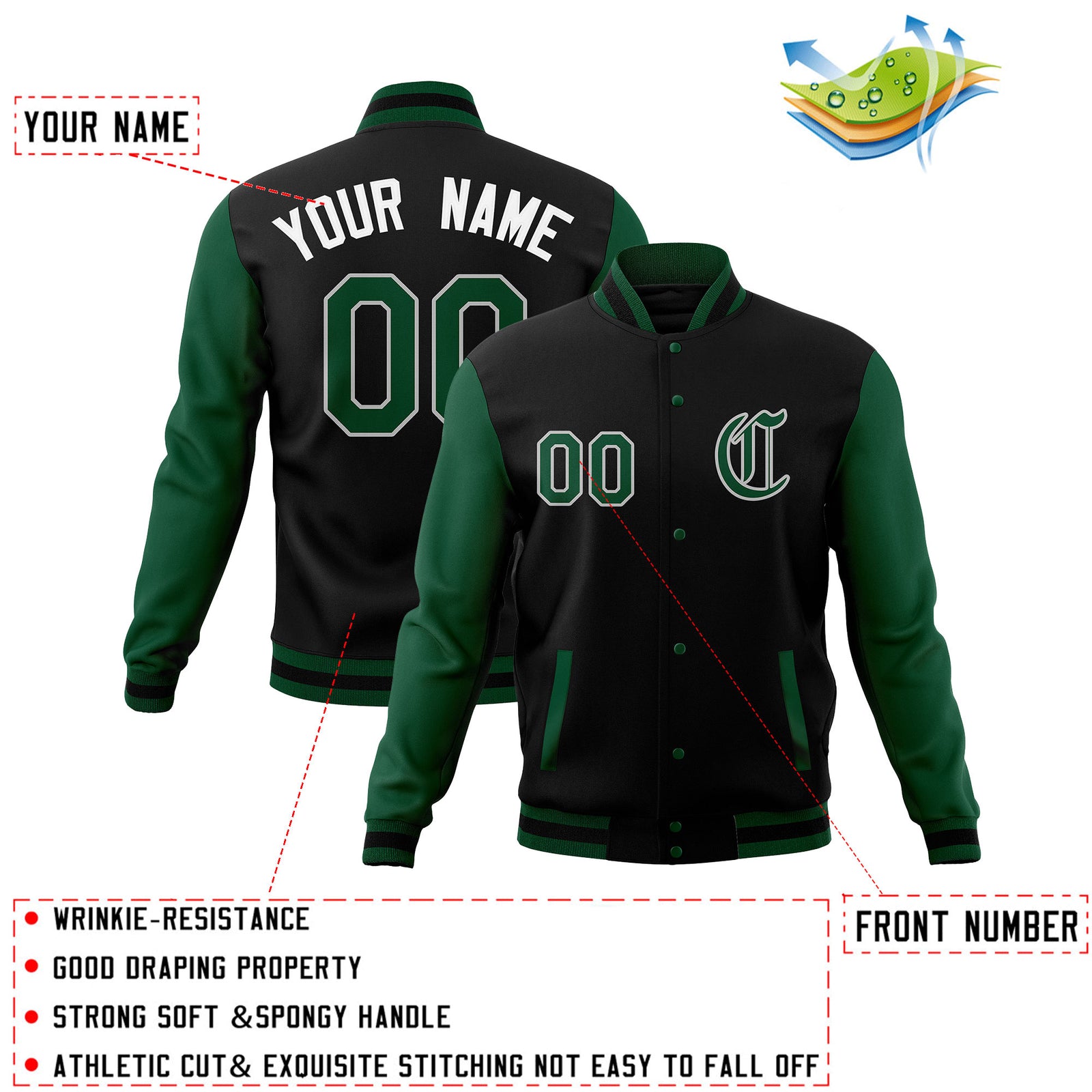 Custom Full-Snap Baseball Coats Personalized Varsity Letterman Jackets with Raglan Sleeves