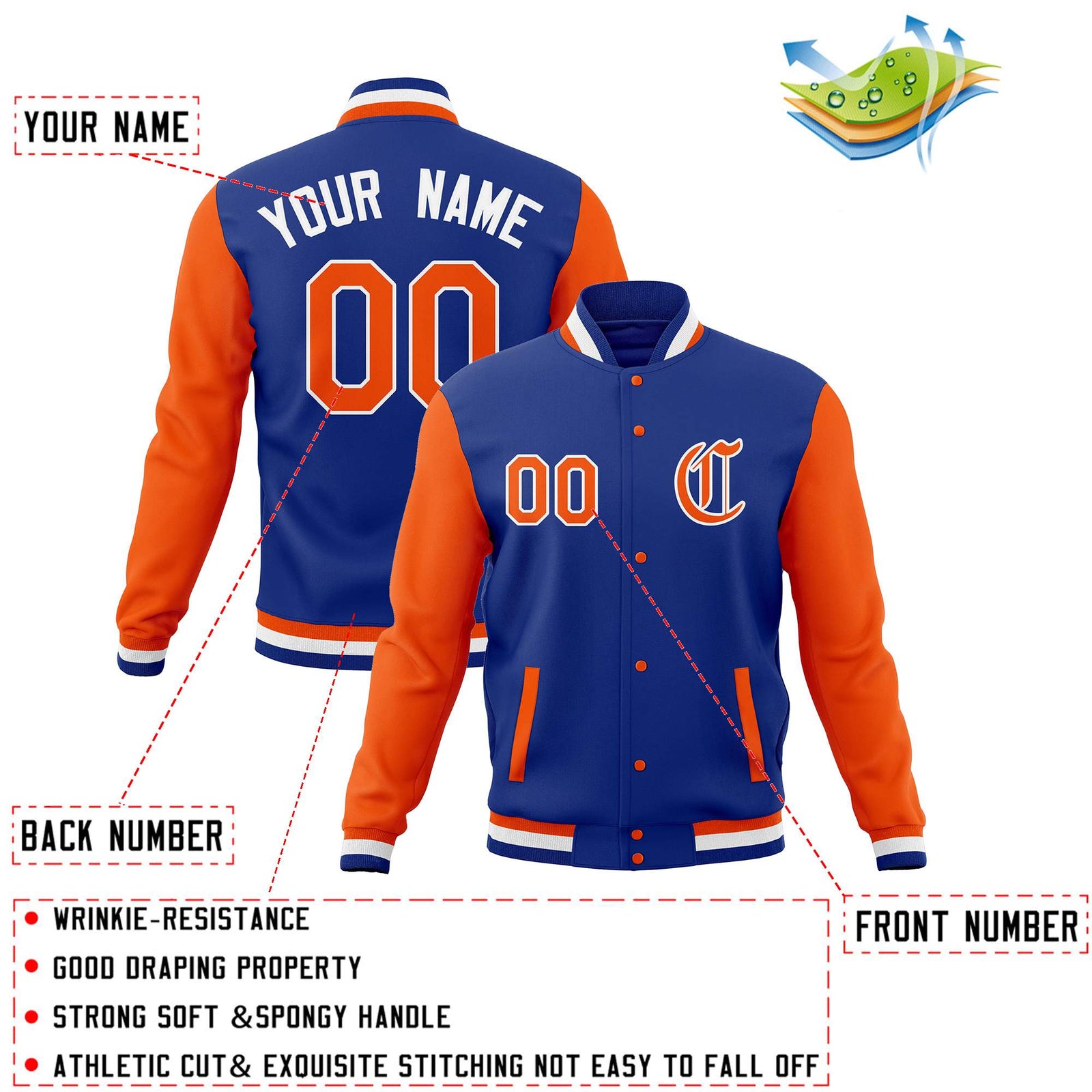 Custom Full-Snap Baseball Coats Personalized Varsity Letterman Jackets with Raglan Sleeves