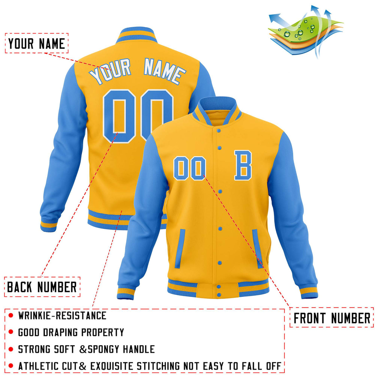 Custom Varsity Letterman Jacket Personalized Full-Snap Stitched Baseball Coats