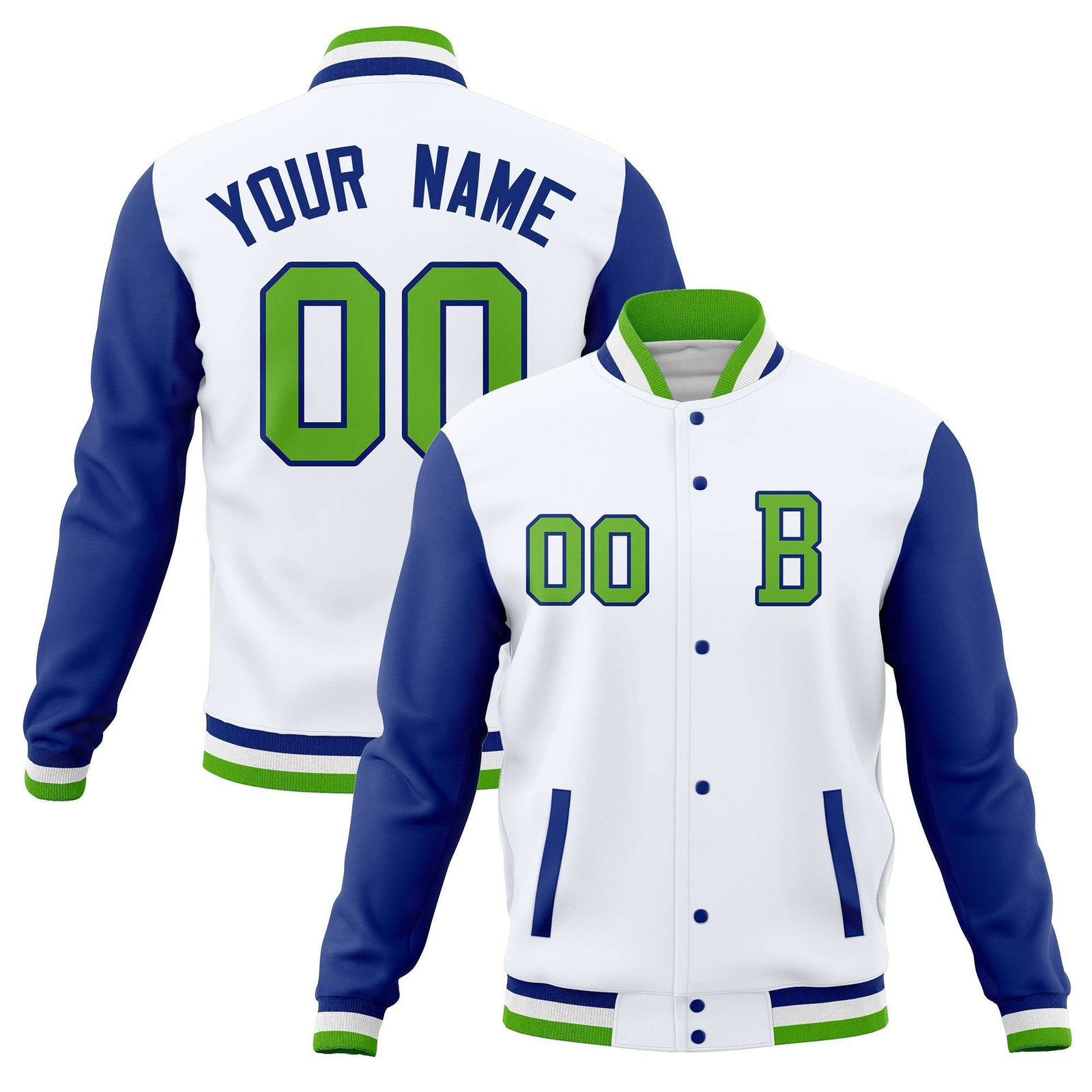 Custom Varsity Letterman Jacket Personalized Full-Snap Stitched Baseball Coats