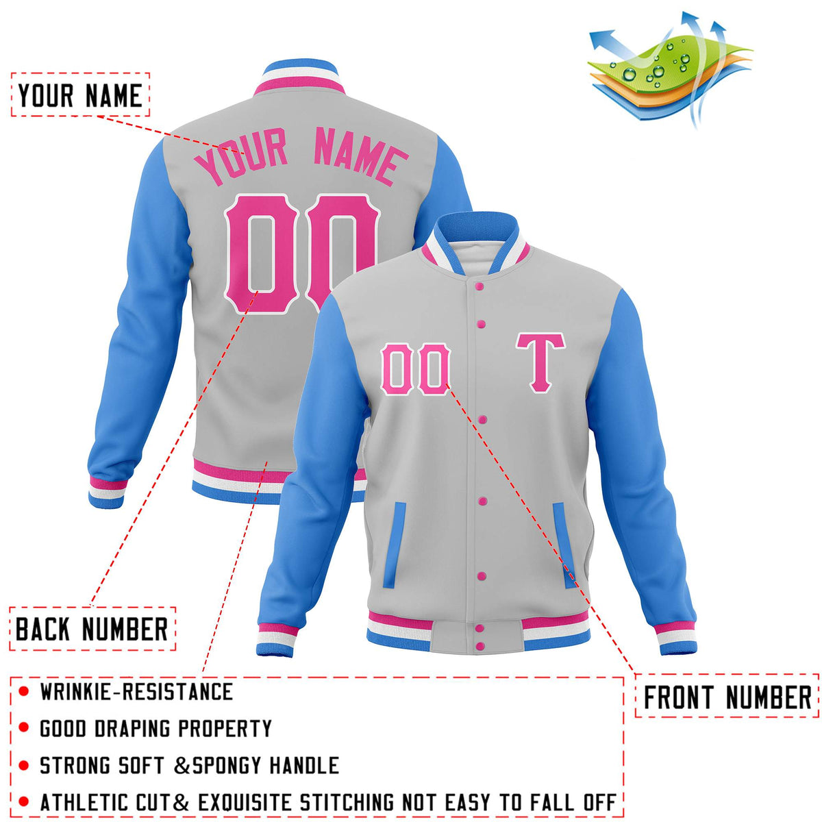 Custom Casual Baseball Jackets Varsity Letterman Full-Snap Coats for Adults