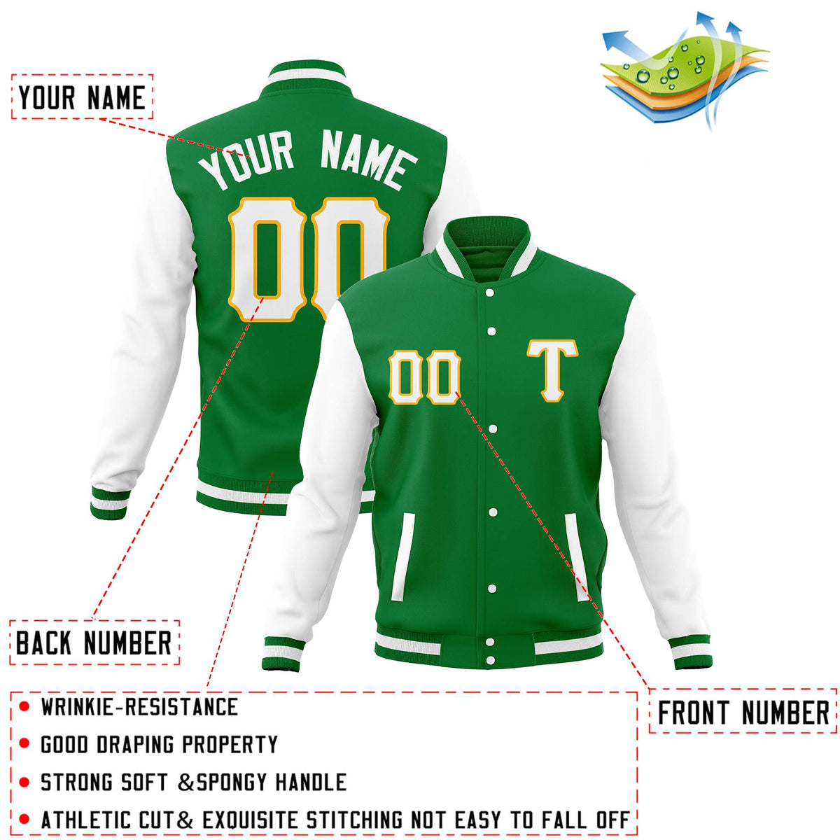 Custom Men&#39;s Casual Baseball Coats Varsity Letterman Full-Snap Jackets