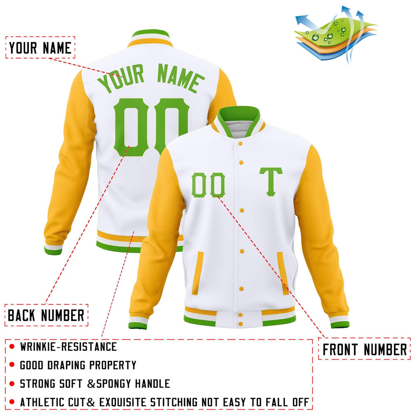 Custom Cotton Blend Baseball Jackets Varsity Letterman Full-Snap Coats for Adults