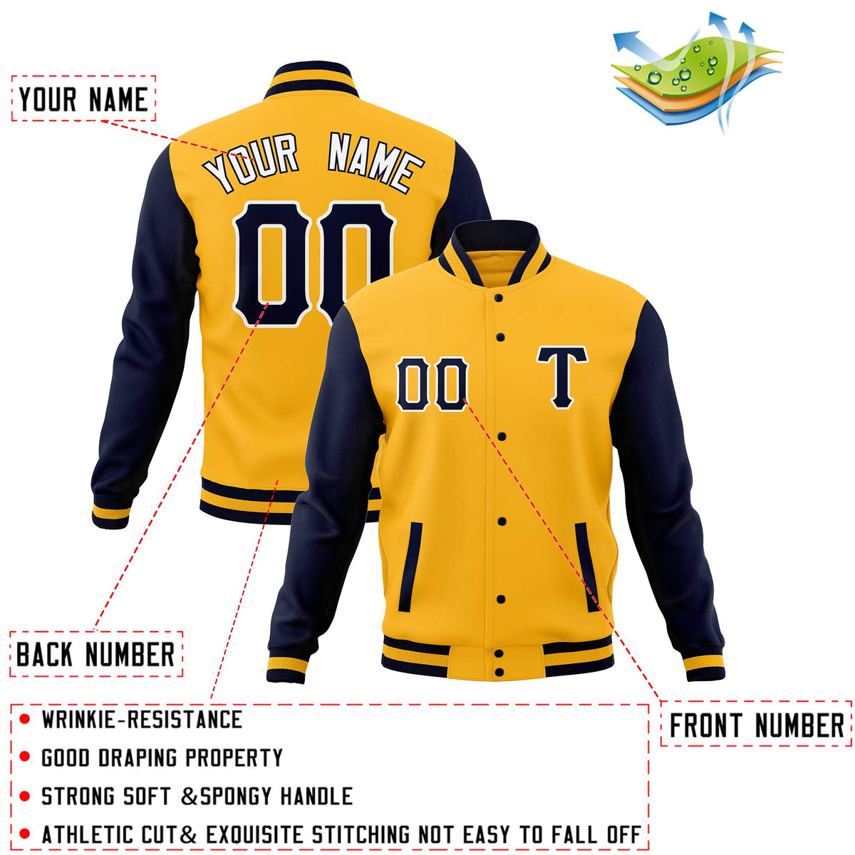 Custom Men&#39;s Casual Baseball Coats Varsity Letterman Full-Snap Jackets