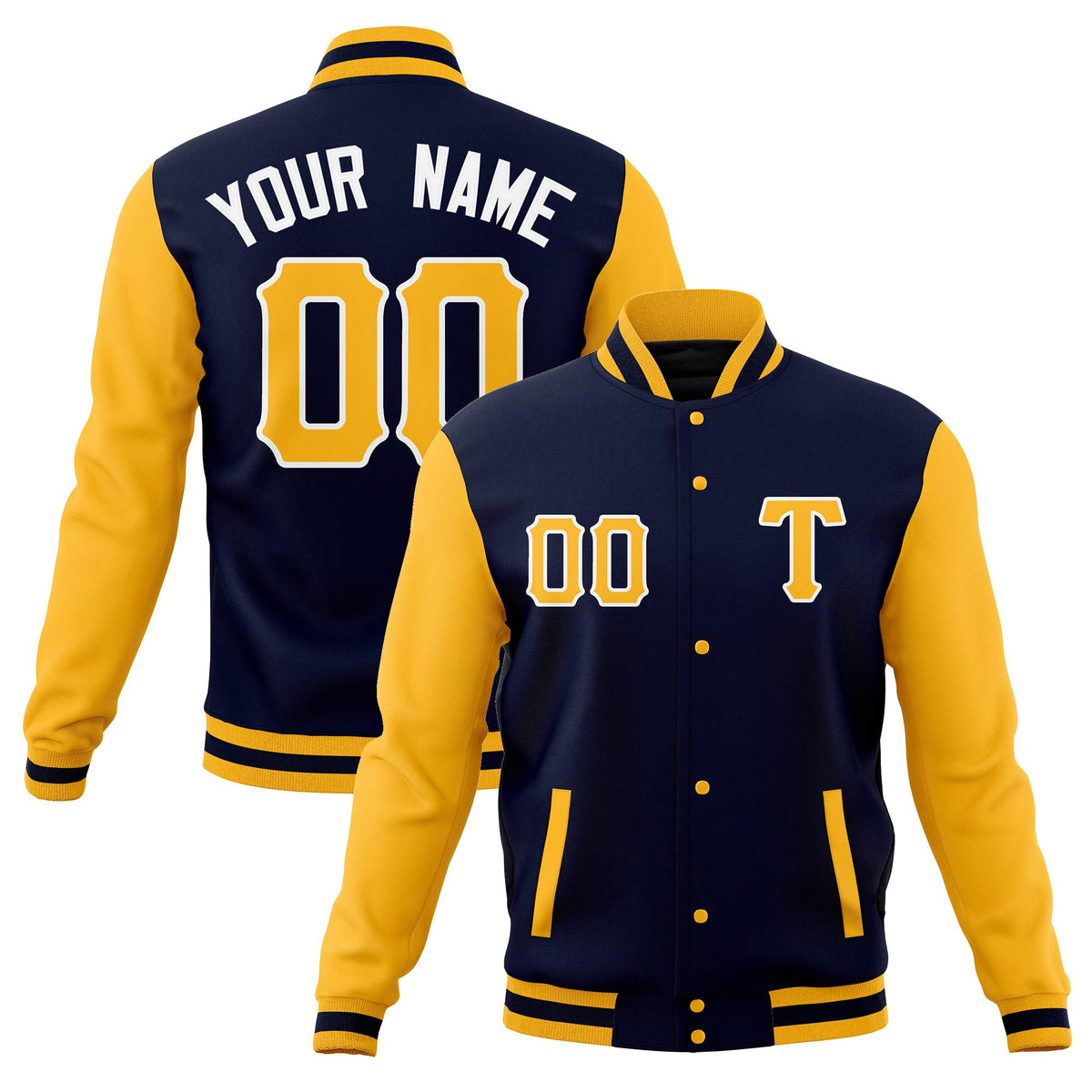 Custom Men&#39;s Casual Baseball Coats Varsity Letterman Full-Snap Jackets