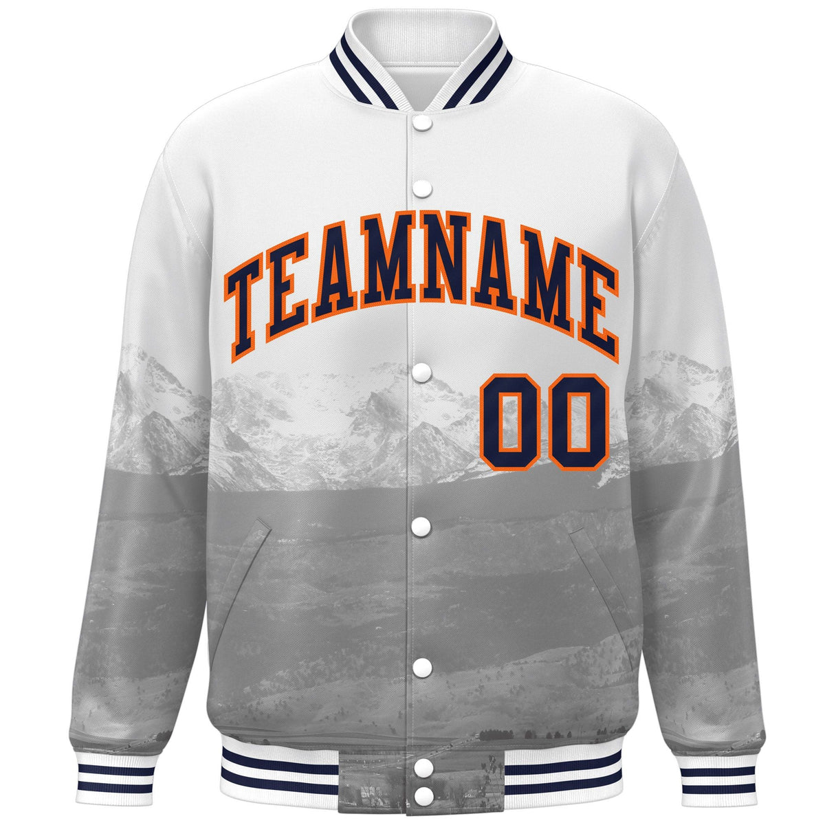 Custom White Navy-Orange Denver City Connect Track Varsity Full-Snap Jacket