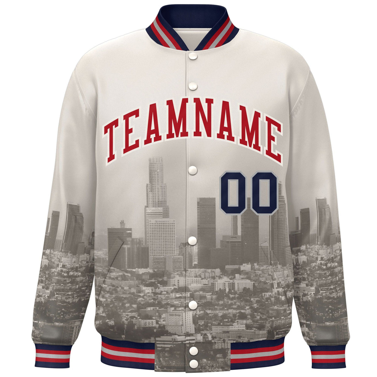 Custom Cream Red Los Angeles City Connect Track Varsity Full-Snap Jacket