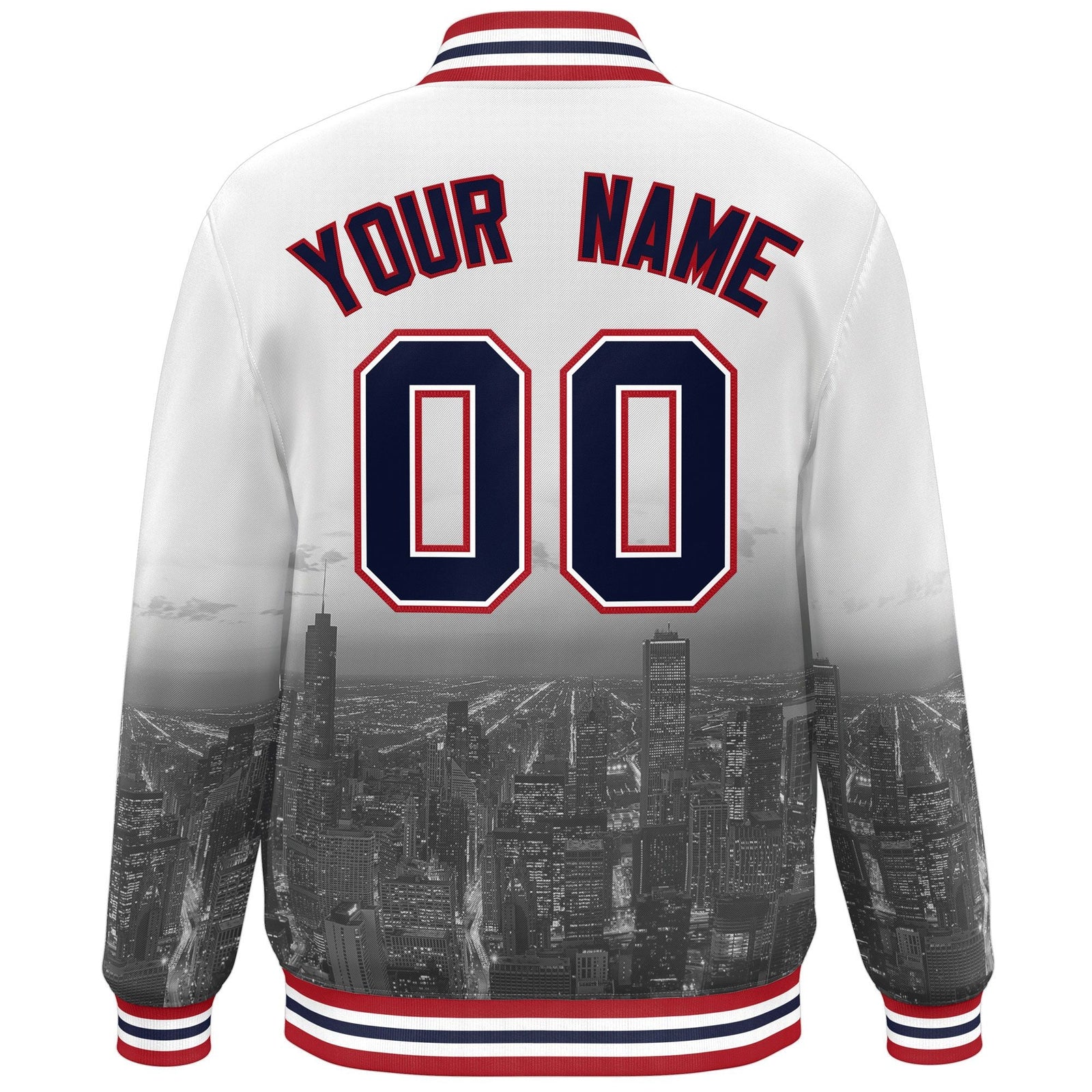 Custom White Navy-Red Chicago City Connect Track Varsity Full-Snap Jacket