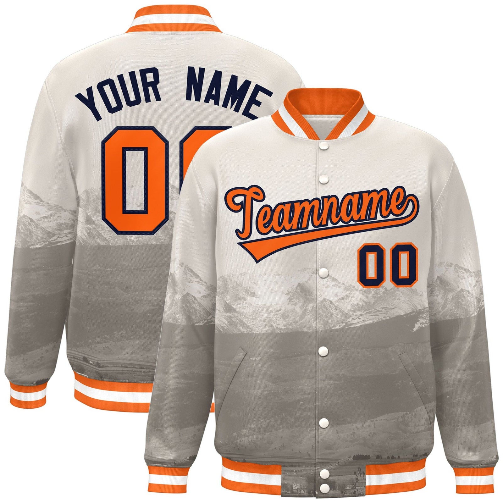 Custom Cream Orange-Navy Denver City Connect Track Varsity Full-Snap Jacket
