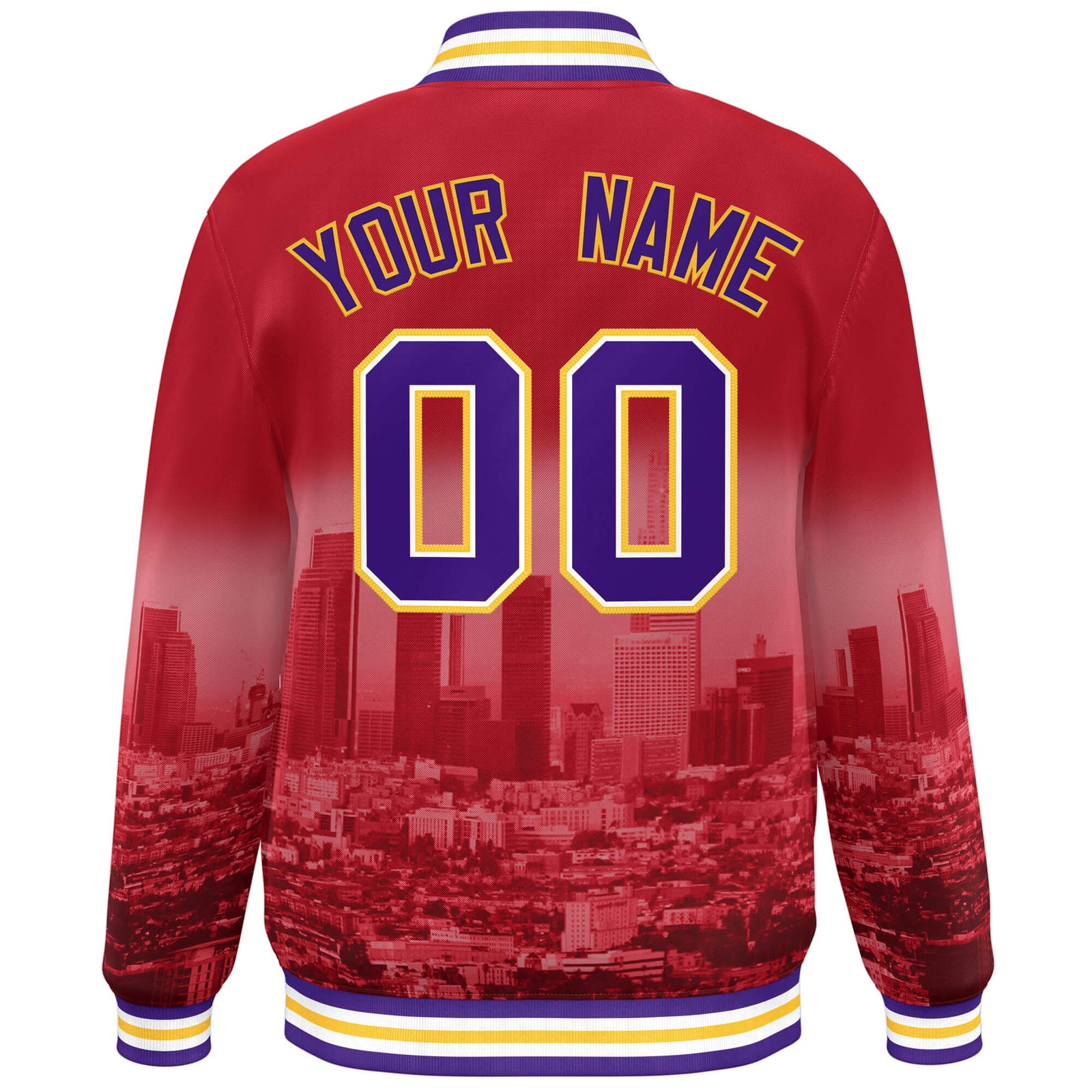 Custom Red Purple-Yellow Los Angeles City Connect Track Varsity Full-Snap Jacket
