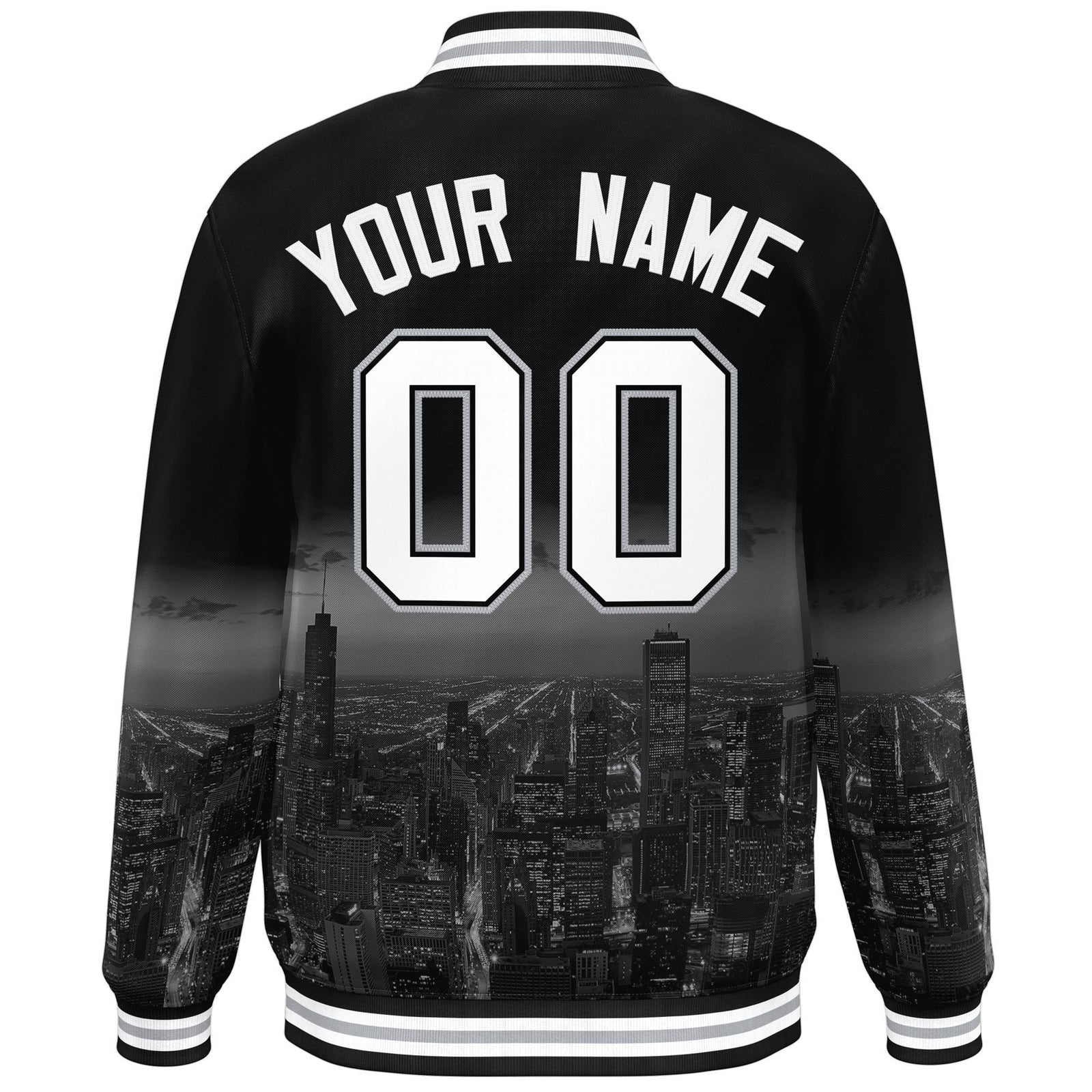 Custom Black White Chicago City Connect Track Varsity Full-Snap Jacket