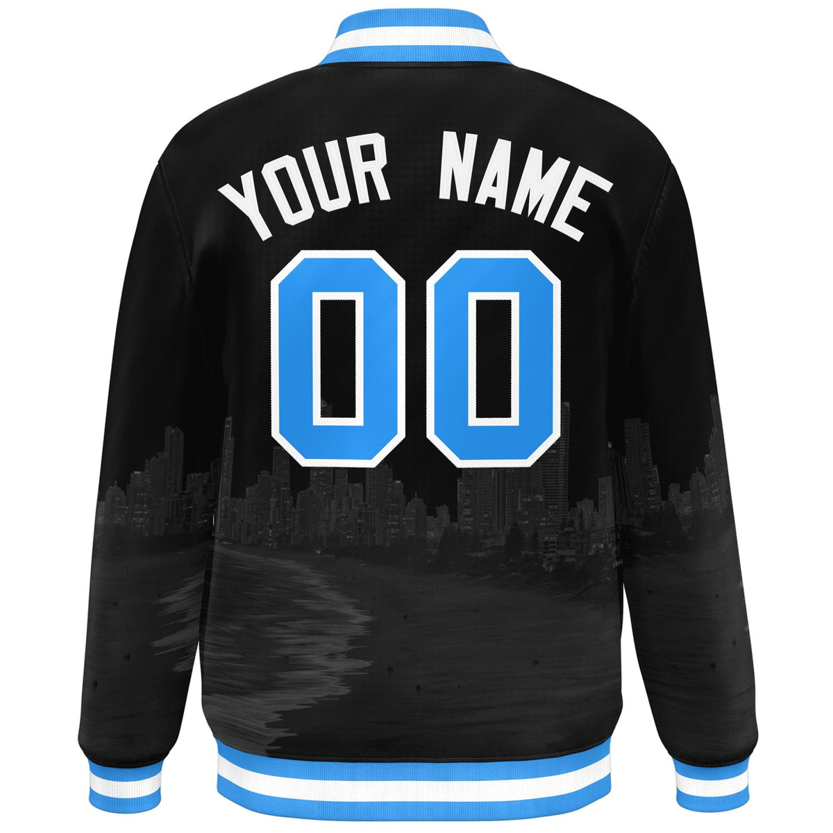 Custom Black Powder Blue-White Miami City Connect Track Varsity Full-Snap Jacket