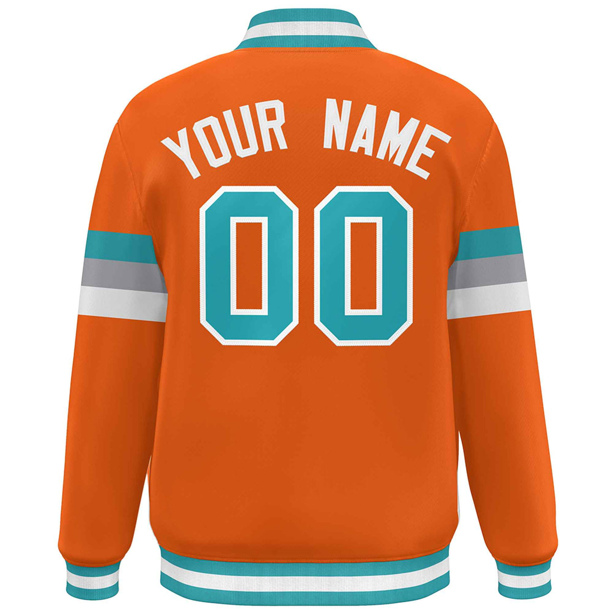 Custom Orange Aqua-White Color Block Bomber Varsity Full-Snap Baseball Jacket