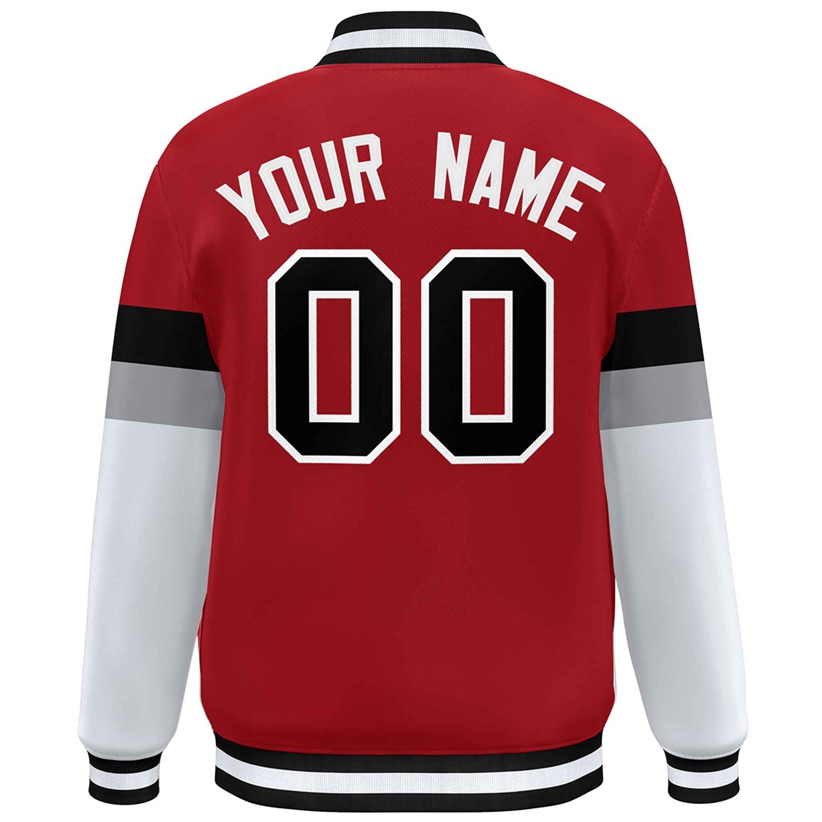 Custom Red Black-White Color Block Bomber Varsity Full-Snap Baseball Jacket