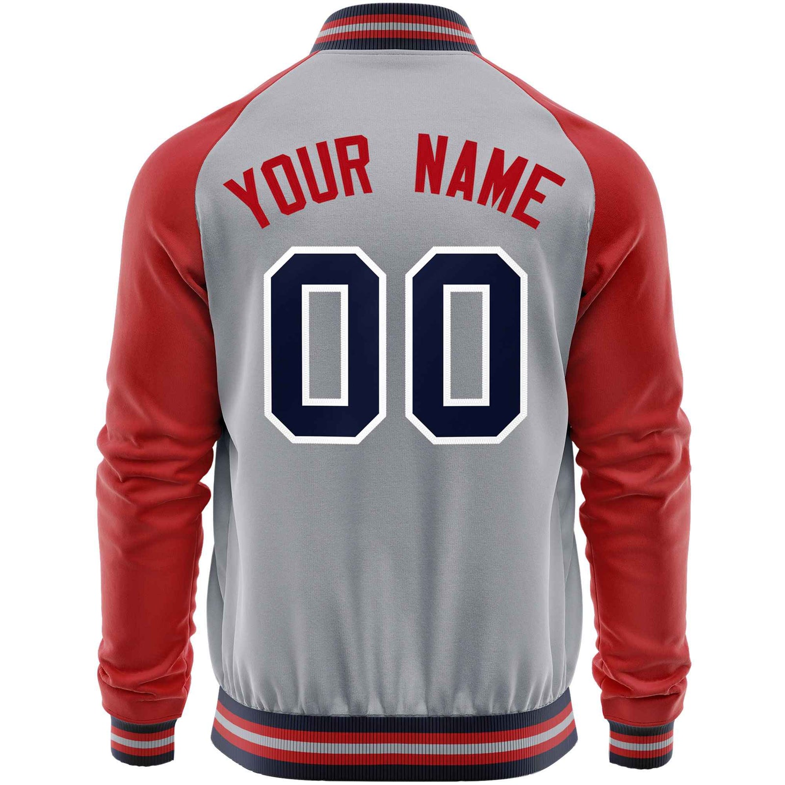 Custom Gray Red Varsity Full-Zip Raglan Sleeves Letterman Baseball Jacket