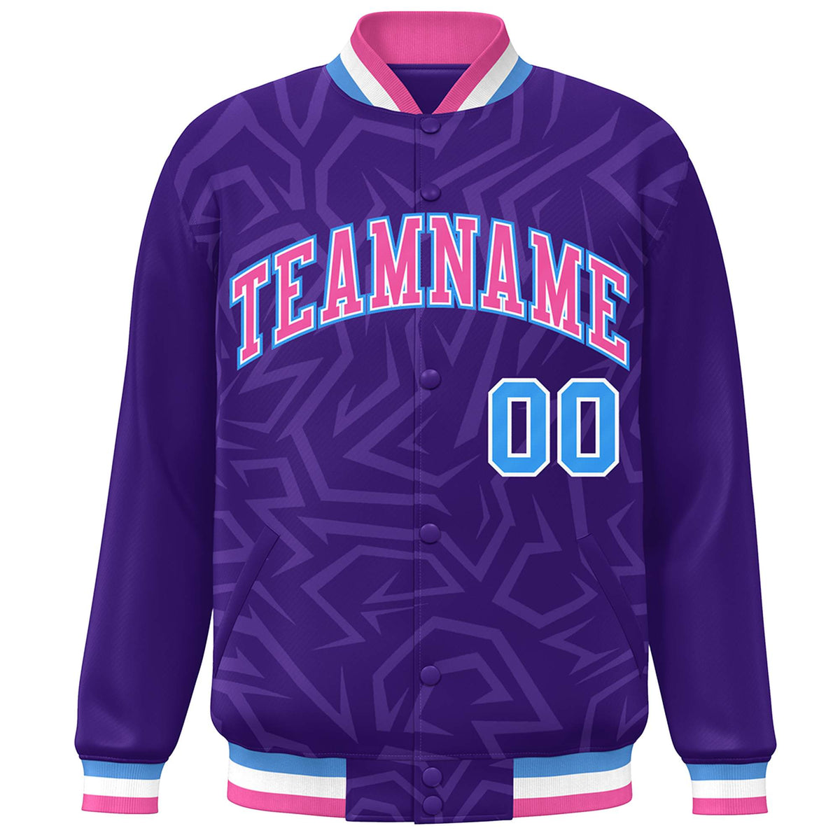 Custom Purple Pink-Powder Blue Stripe Graffiti Pattern Varsity Full-Snap Jacket