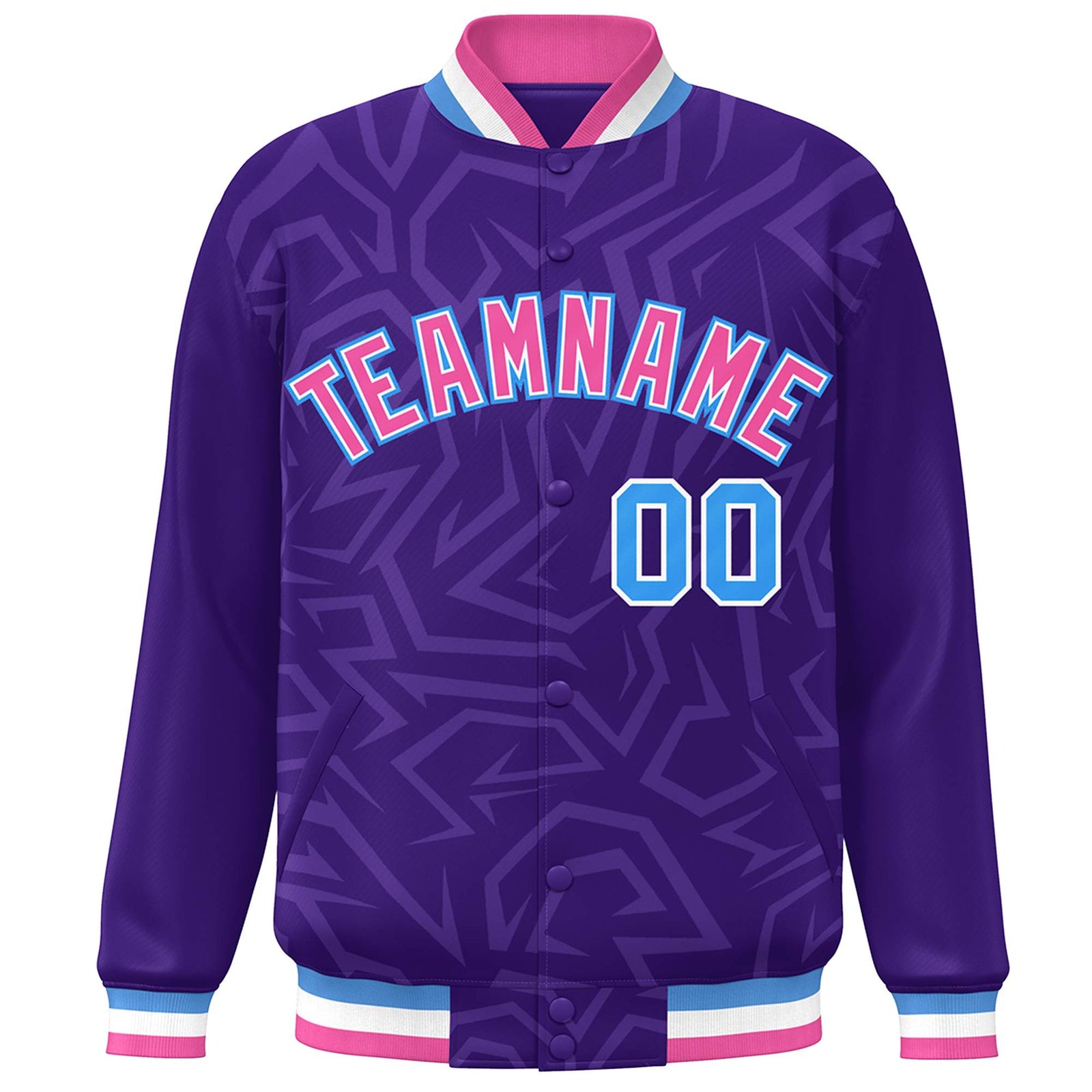 Custom Purple Pink-Powder Blue Stripe Graffiti Pattern Varsity Full-Snap Jacket
