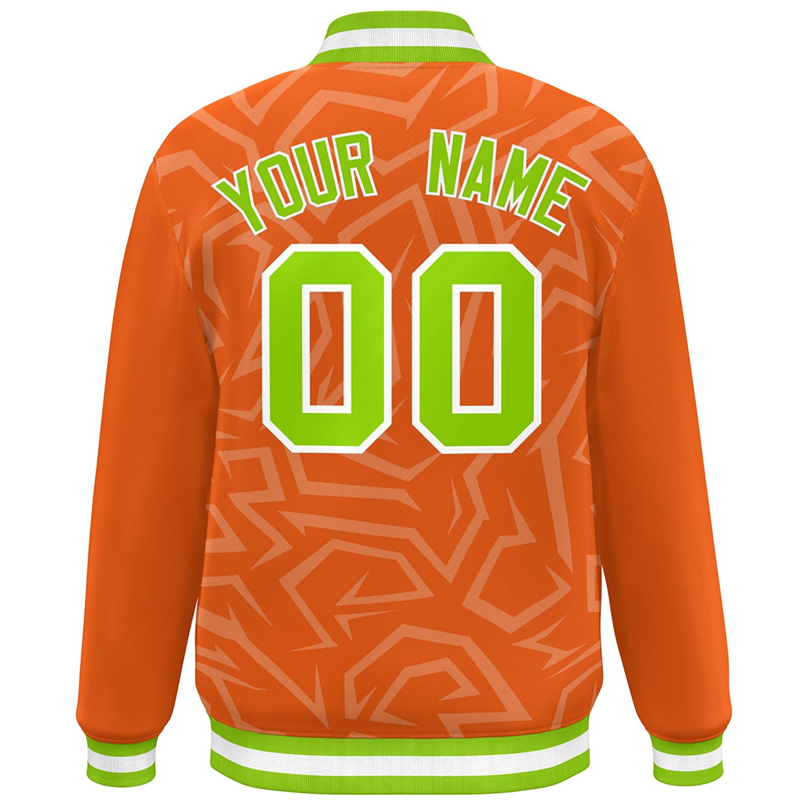 Custom Orange Neon Green-White Stripe Graffiti Pattern Varsity Full-Snap Jacket