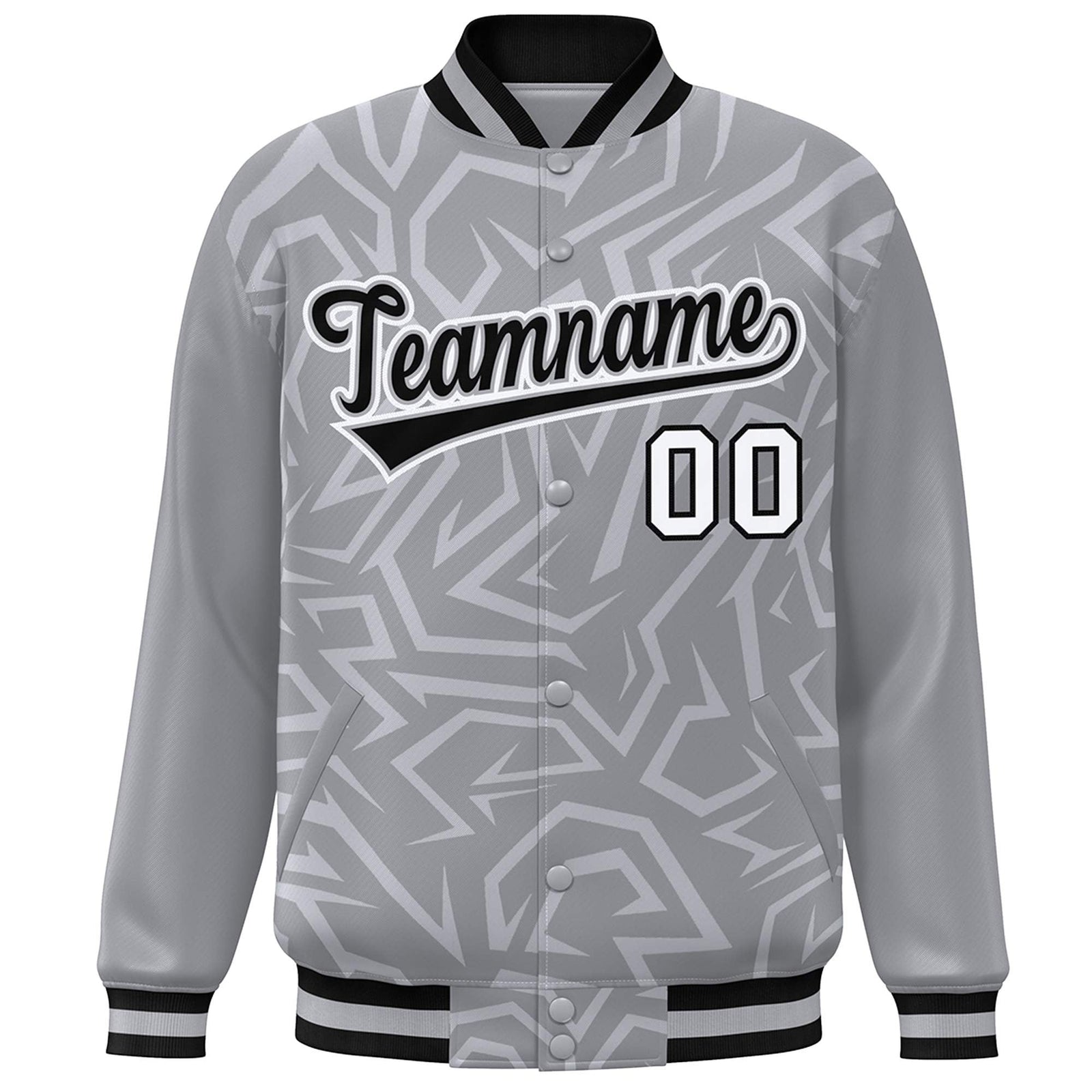 Custom Gray Black-White Stripe Graffiti Pattern Varsity Full-Snap Jacket