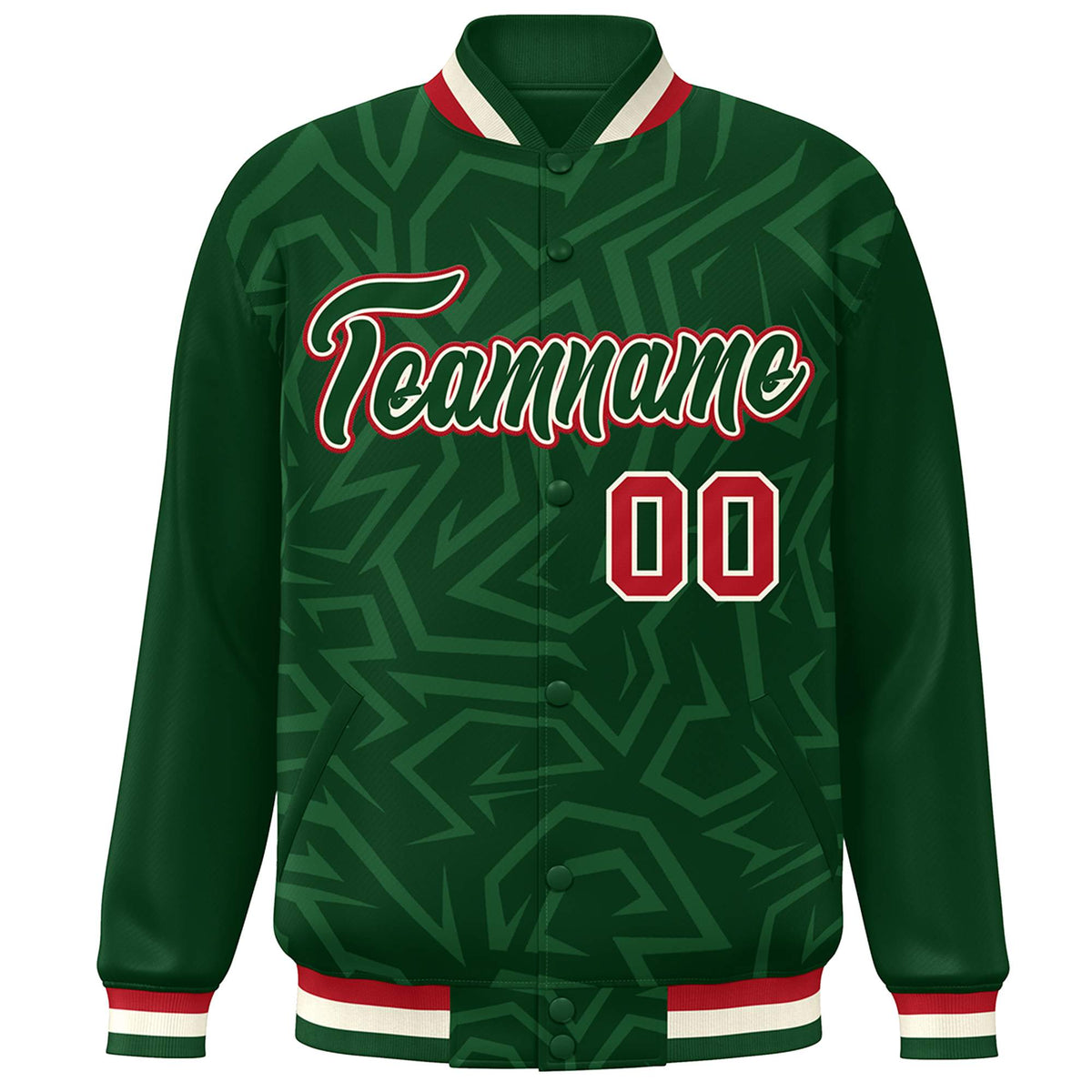 Custom Green White-Red Stripe Graffiti Pattern Varsity Full-Snap Jacket