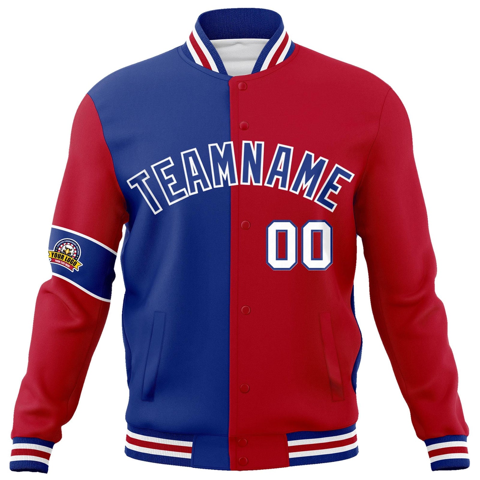 Custom Royal Red-White Letterman Two Tone Full-Snap Split Fashion Jacket