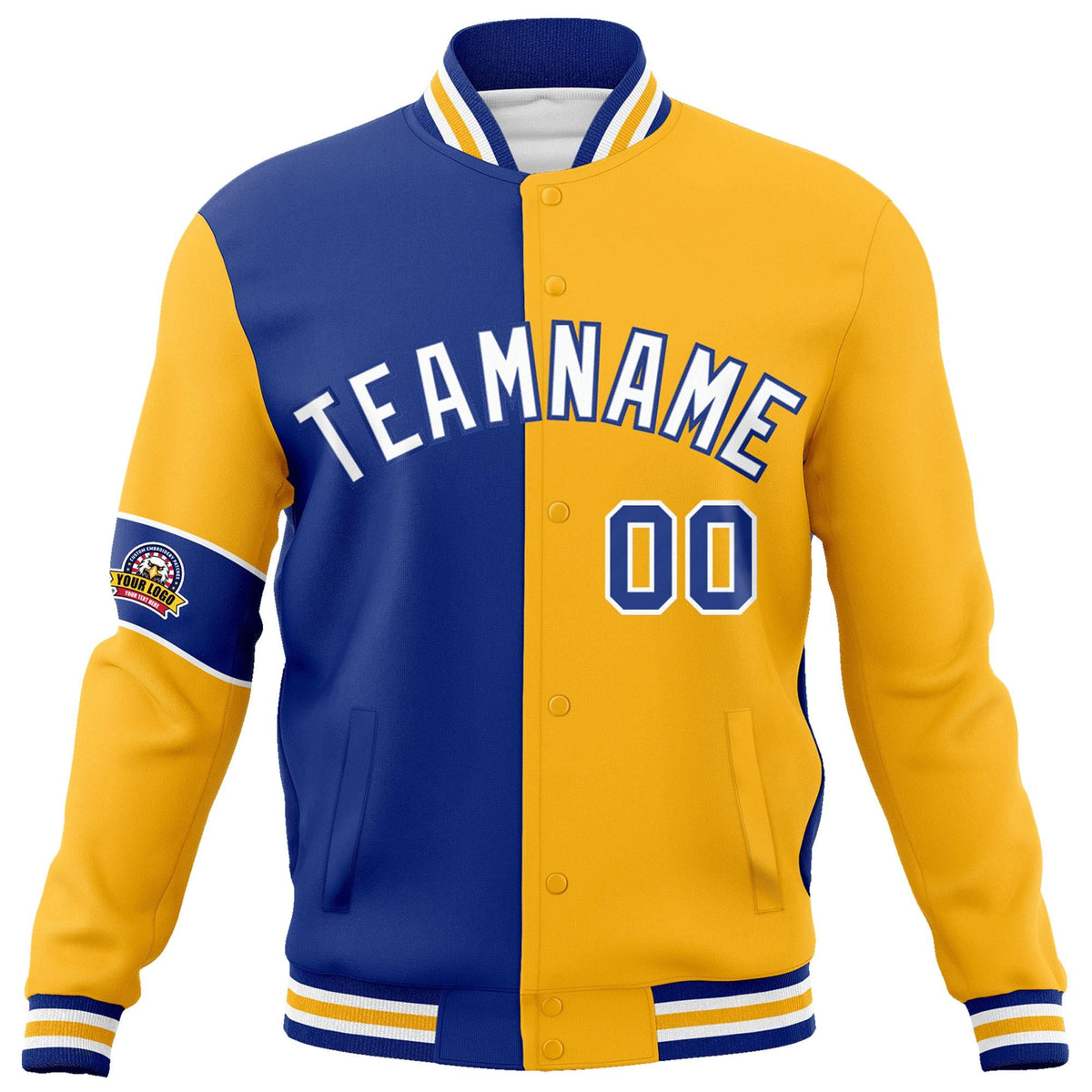 Custom Royal Gold-White Letterman Two Tone Full-Snap Split Fashion Jacket
