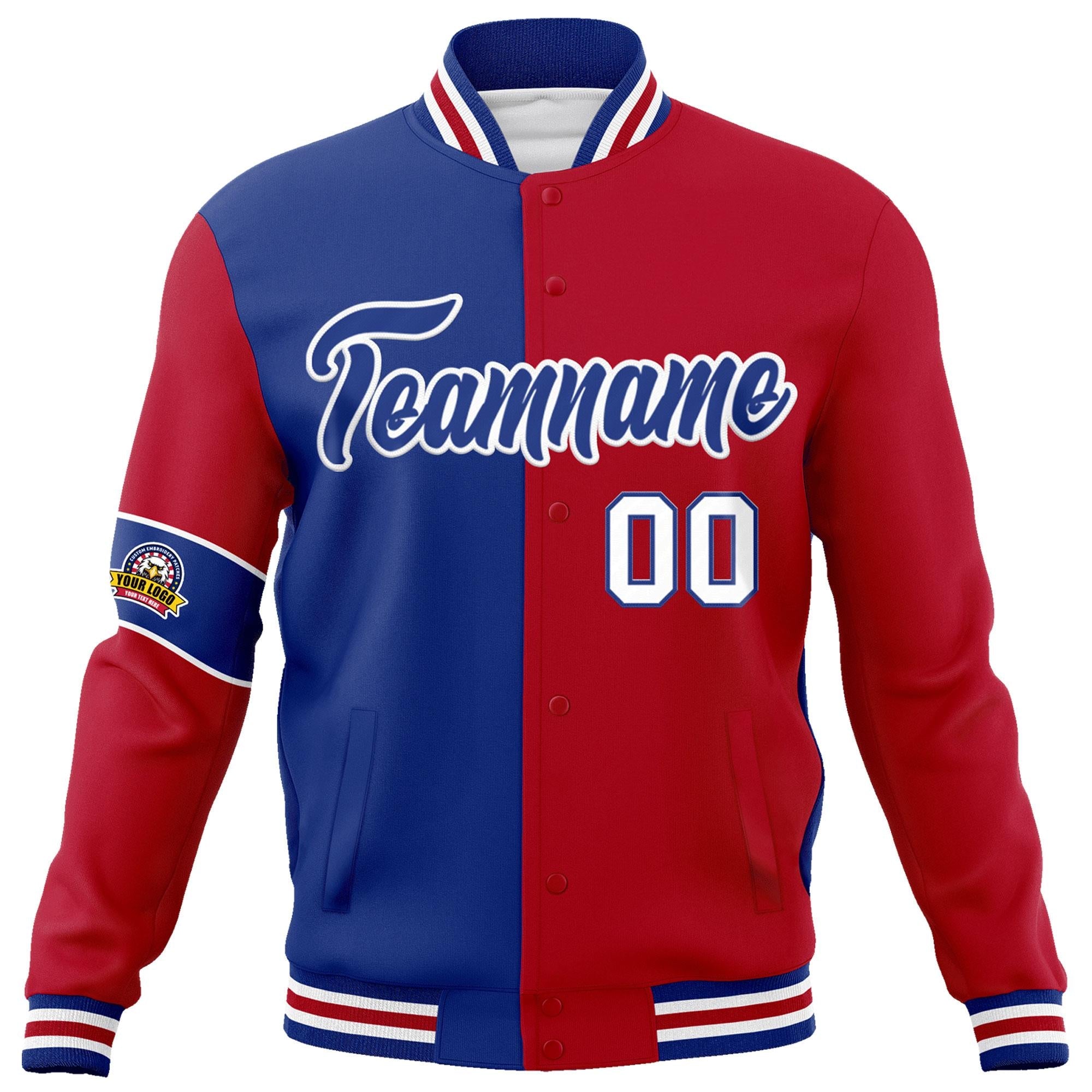 Custom Royal Red-White Letterman Two Tone Full-Snap Split Fashion Jacket