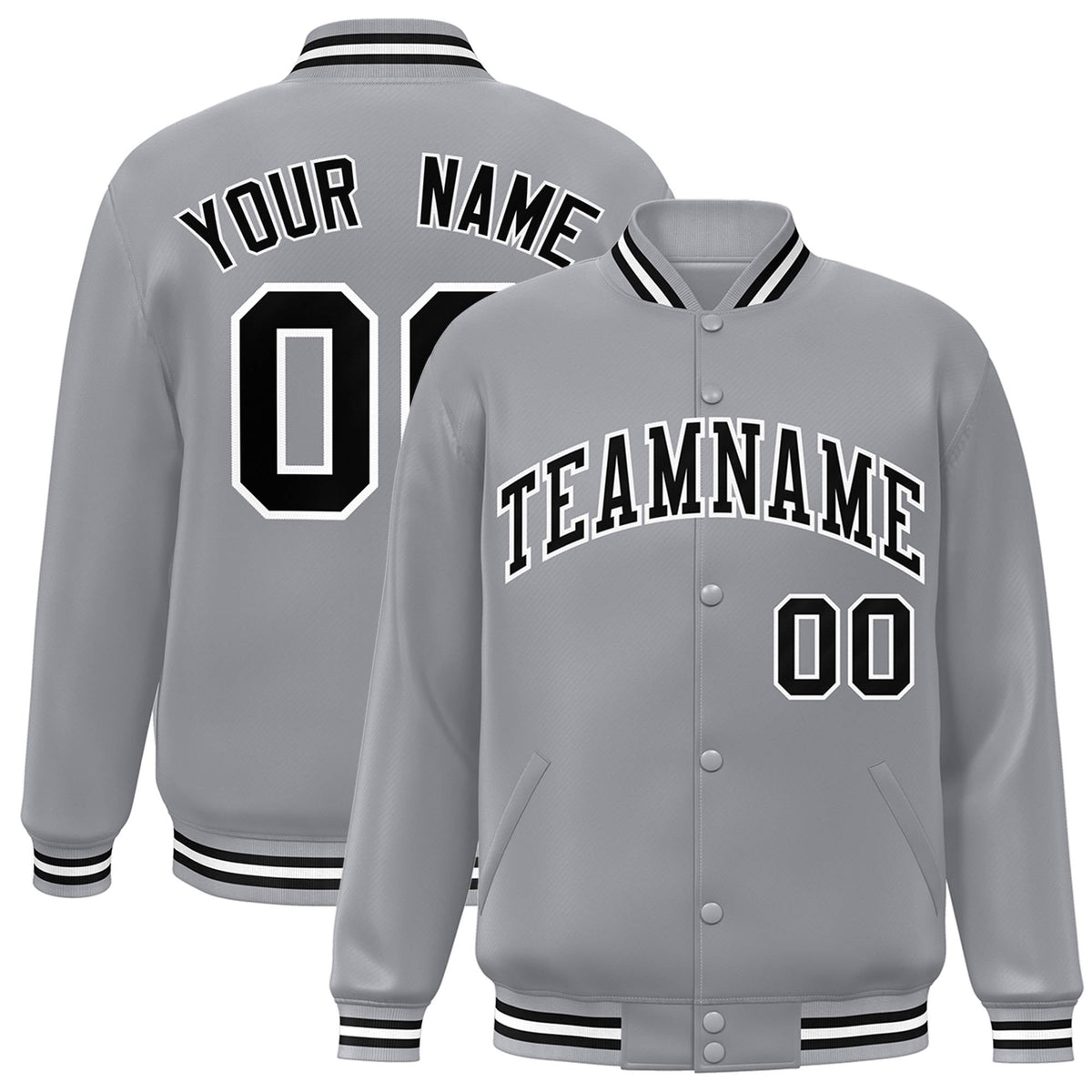 Custom Gray Black-White Letterman Classic Style Varsity Full-Snap Jacket