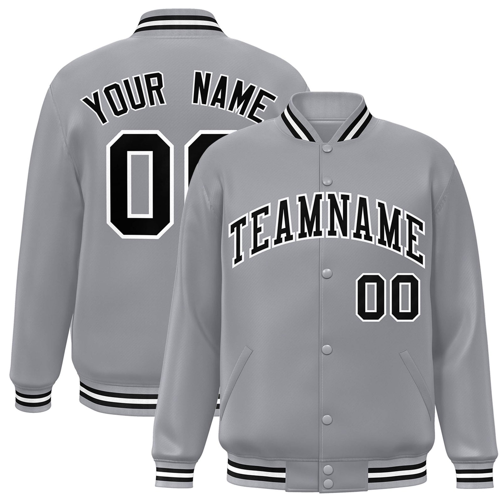 Custom Gray Black-White Letterman Classic Style Varsity Full-Snap Jacket