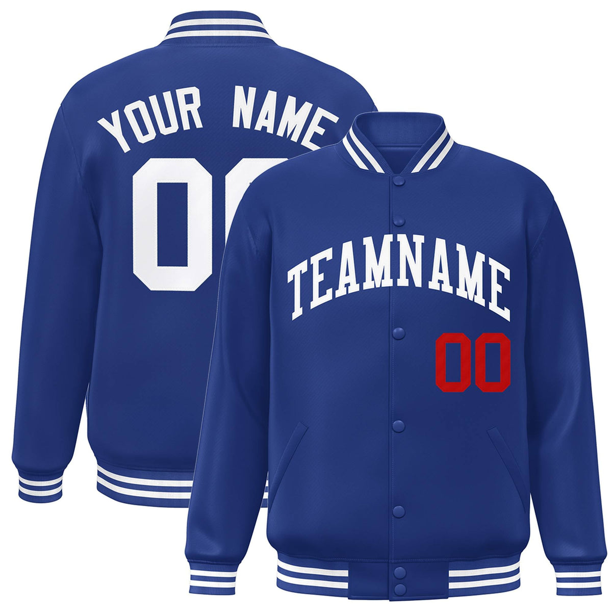 Custom Royal White-Red Letterman Two Tone Classic Style Varsity Full-Snap Jacket