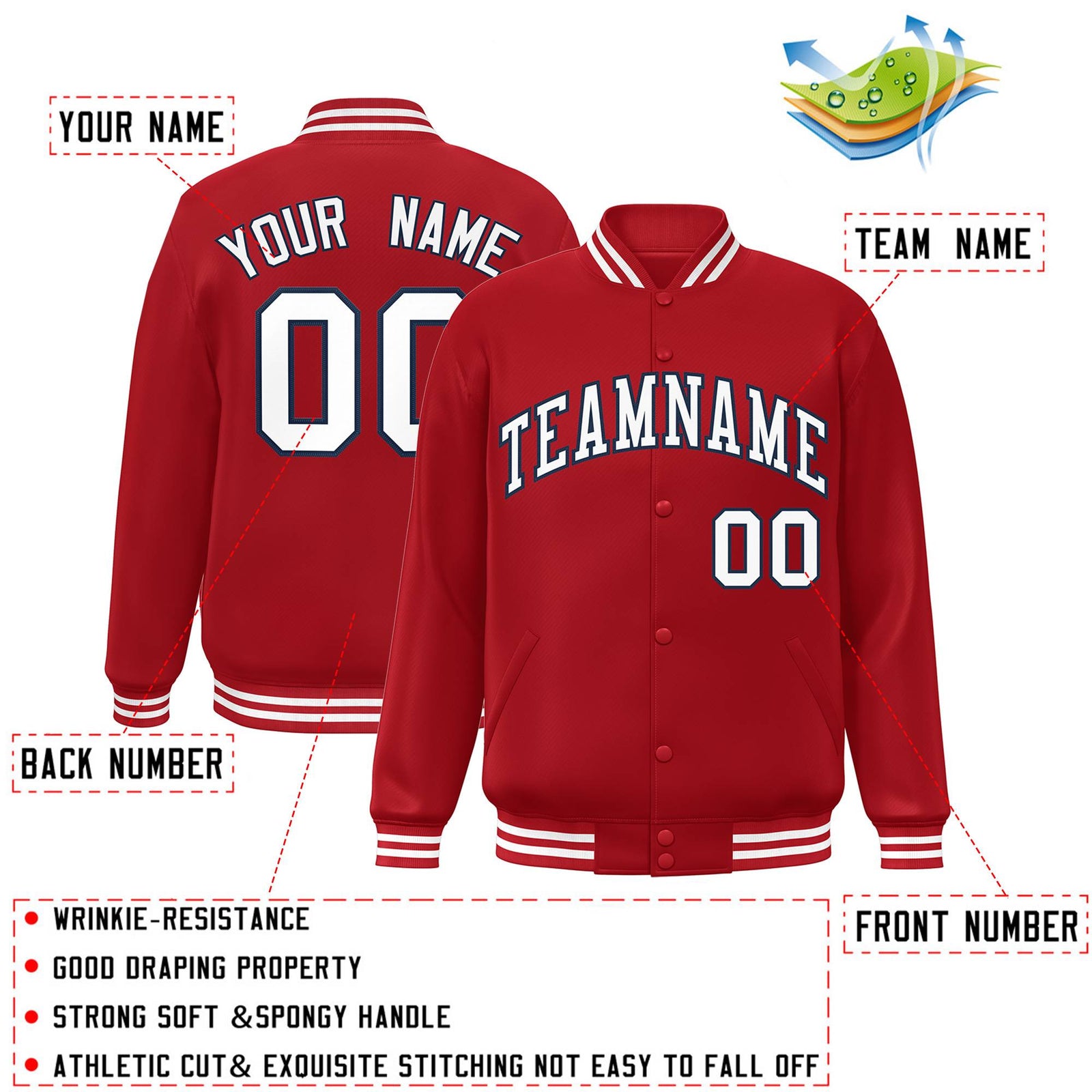 Custom Red White-Navy Letterman Two Tone Classic Style Varsity Full-Snap Jacket