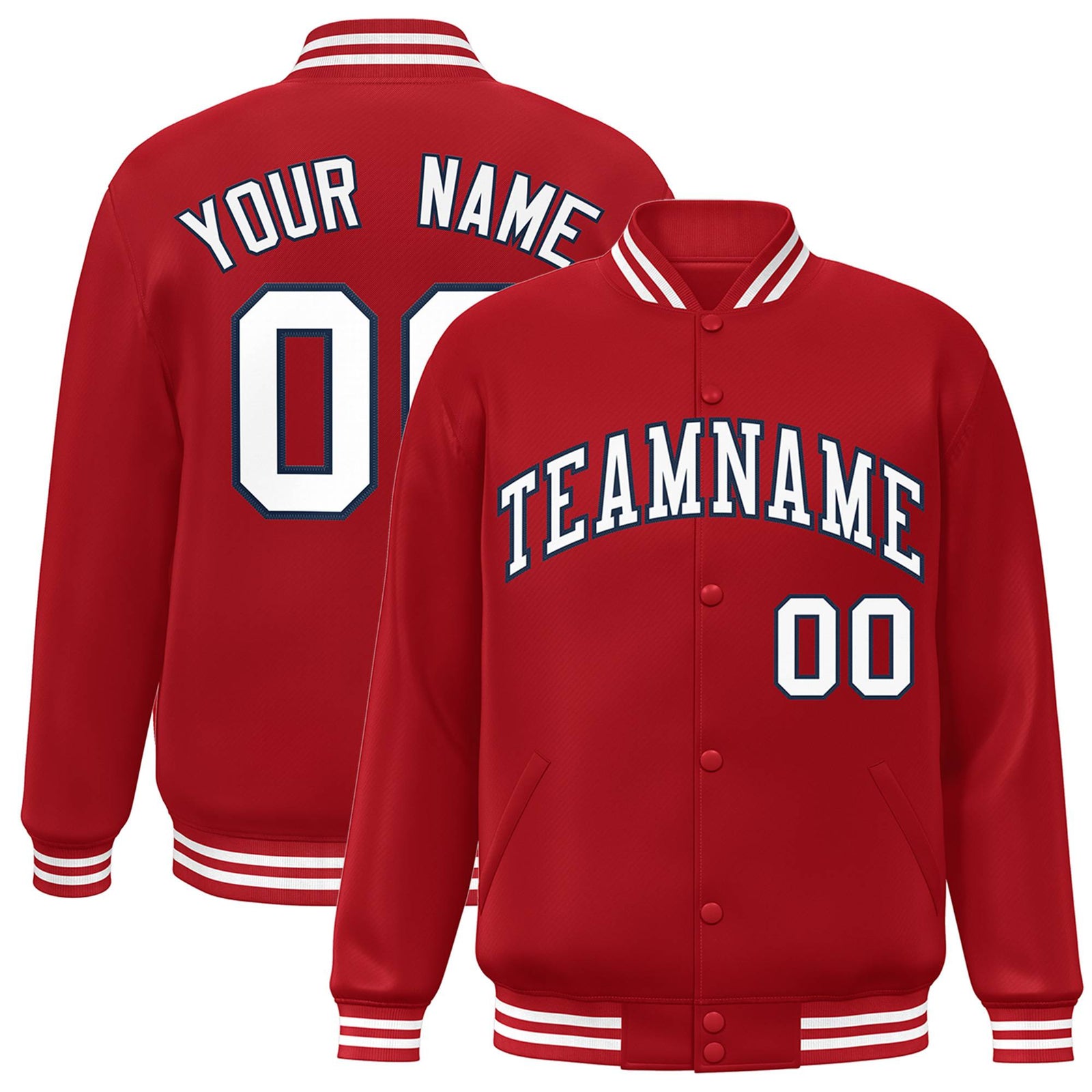 Custom Red White-Navy Letterman Two Tone Classic Style Varsity Full-Snap Jacket