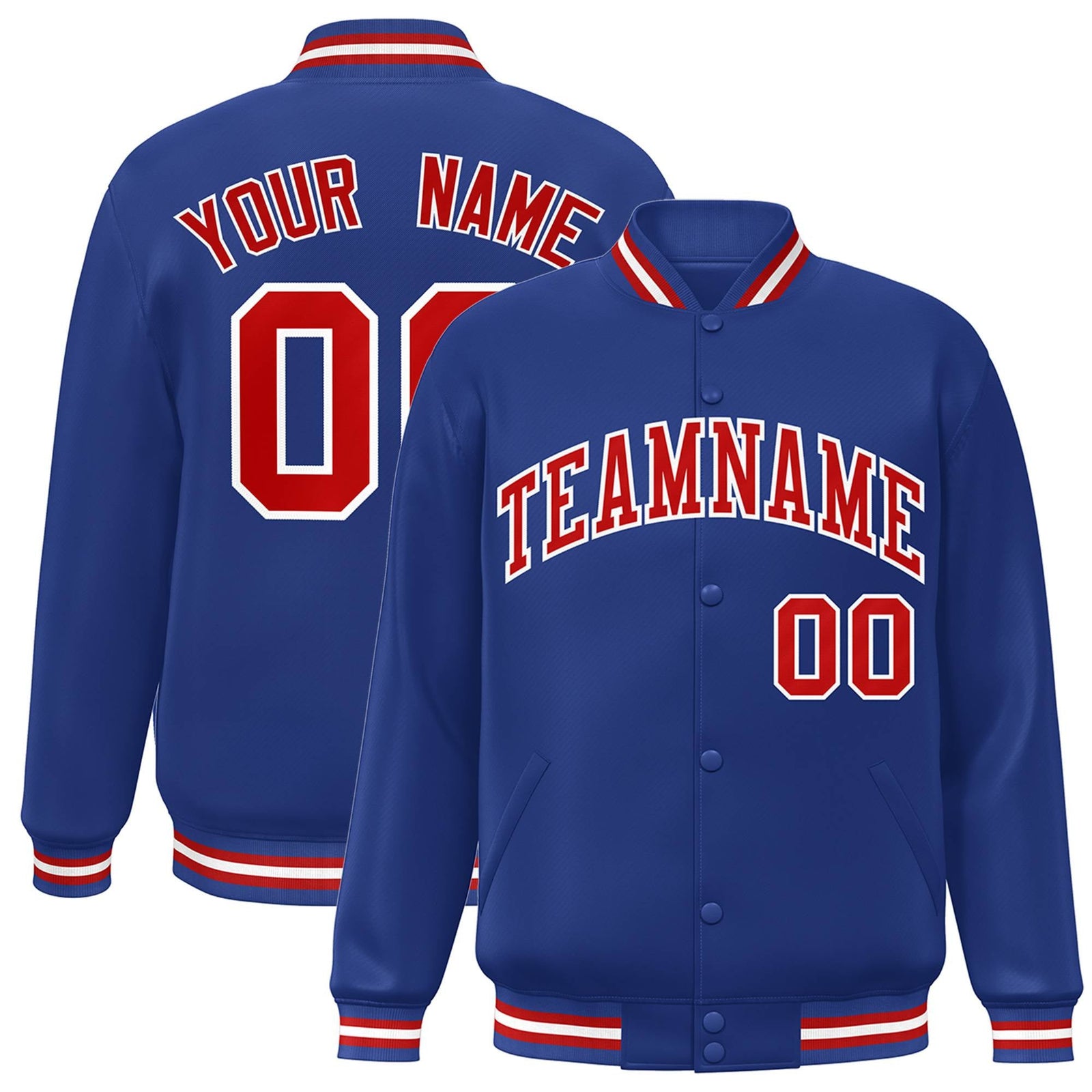 Custom Royal Red-White Letterman Two Tone Classic Style Varsity Full-Snap Jacket