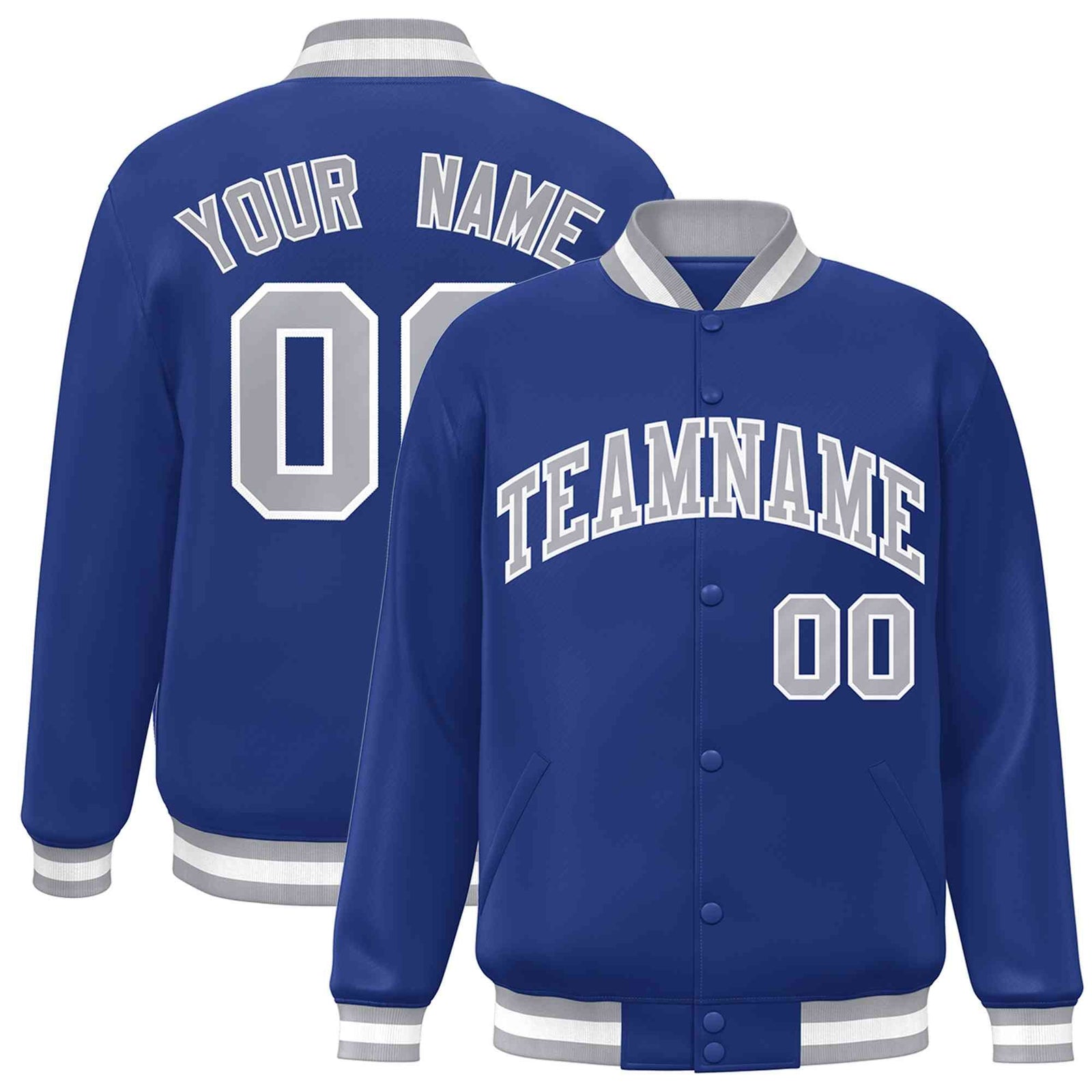 Custom Royal Gray-White Classic Style Varsity Full-Snap Letterman Jacket
