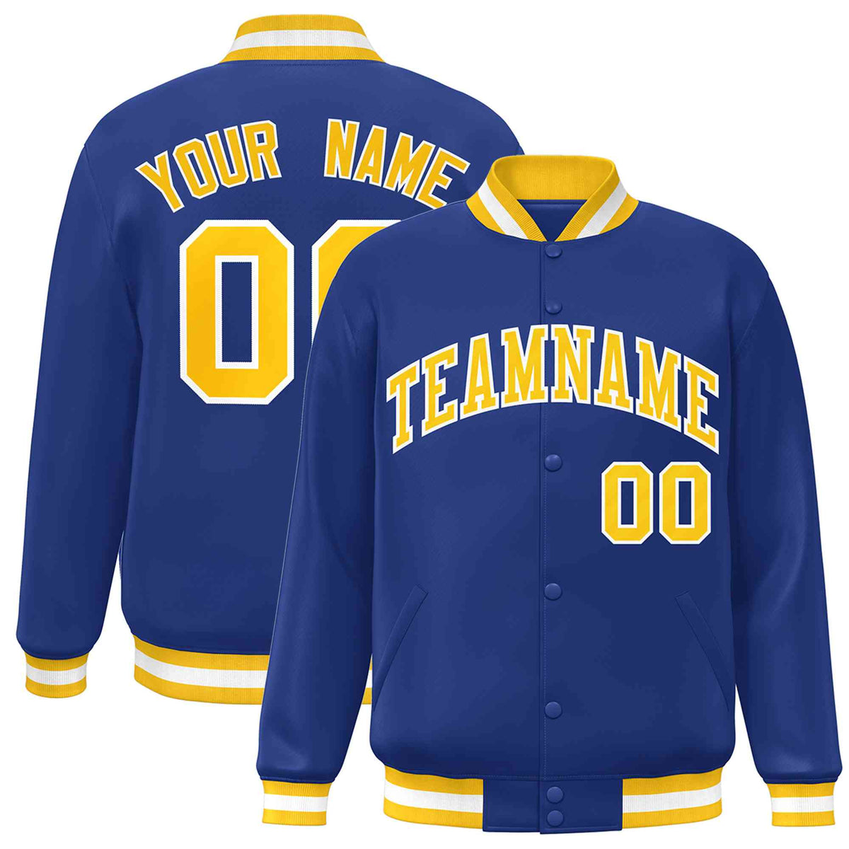 Custom Royal Gold-White Classic Style Varsity Full-Snap Letterman Jacket