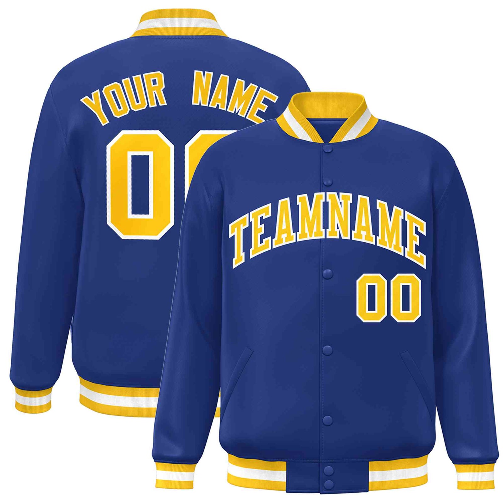Custom Royal Gold-White Classic Style Varsity Full-Snap Letterman Jacket