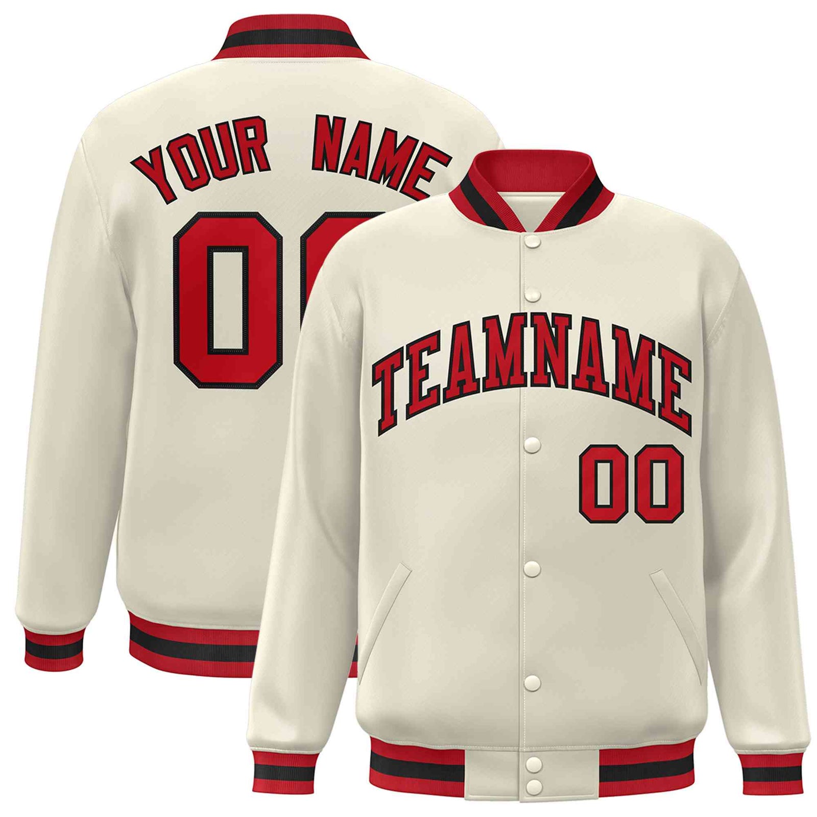 Custom Khaki Red-Black Classic Style Varsity Full-Snap Letterman Jacket