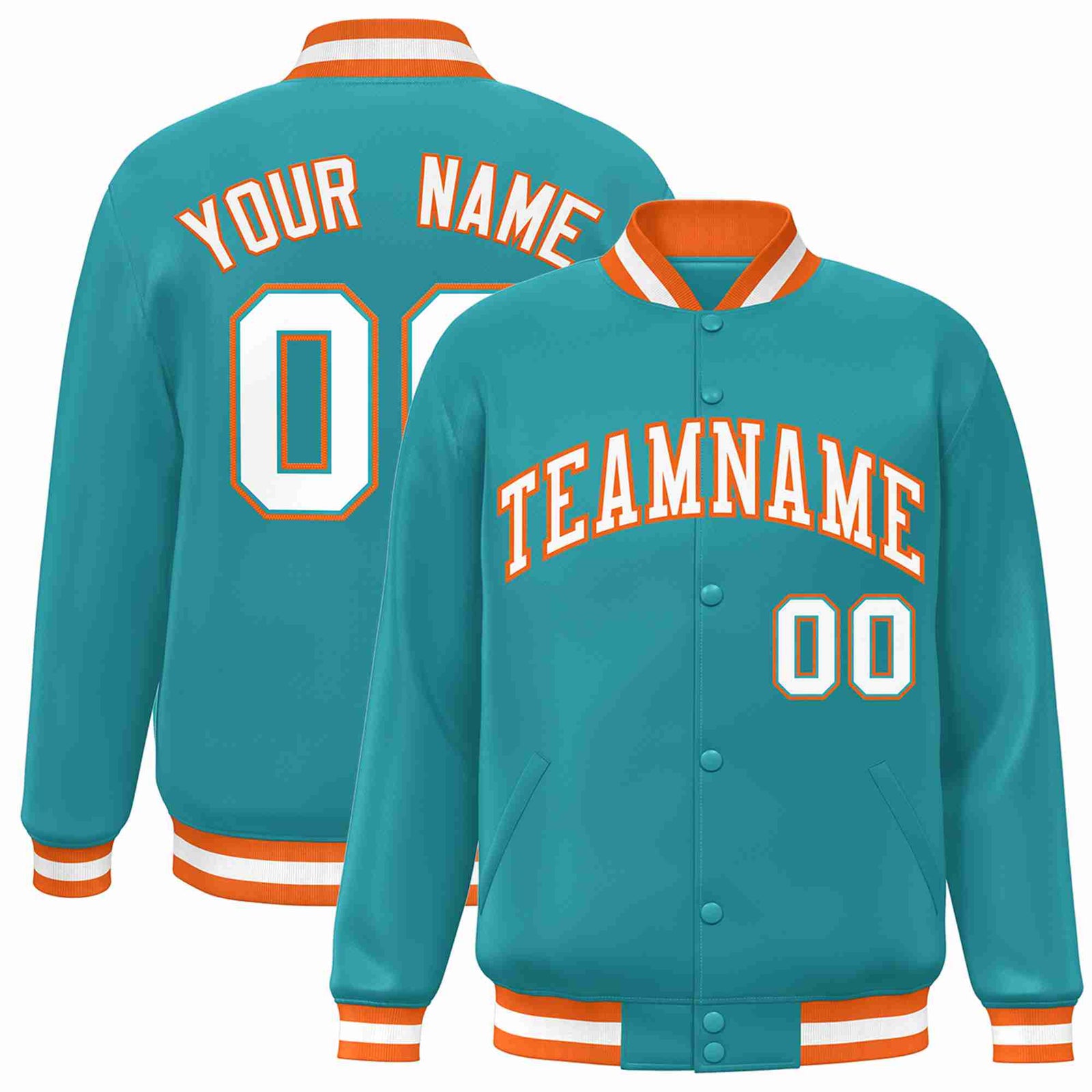 Custom Aqua White-Orange Classic Style Varsity Full-Snap Letterman Jacket