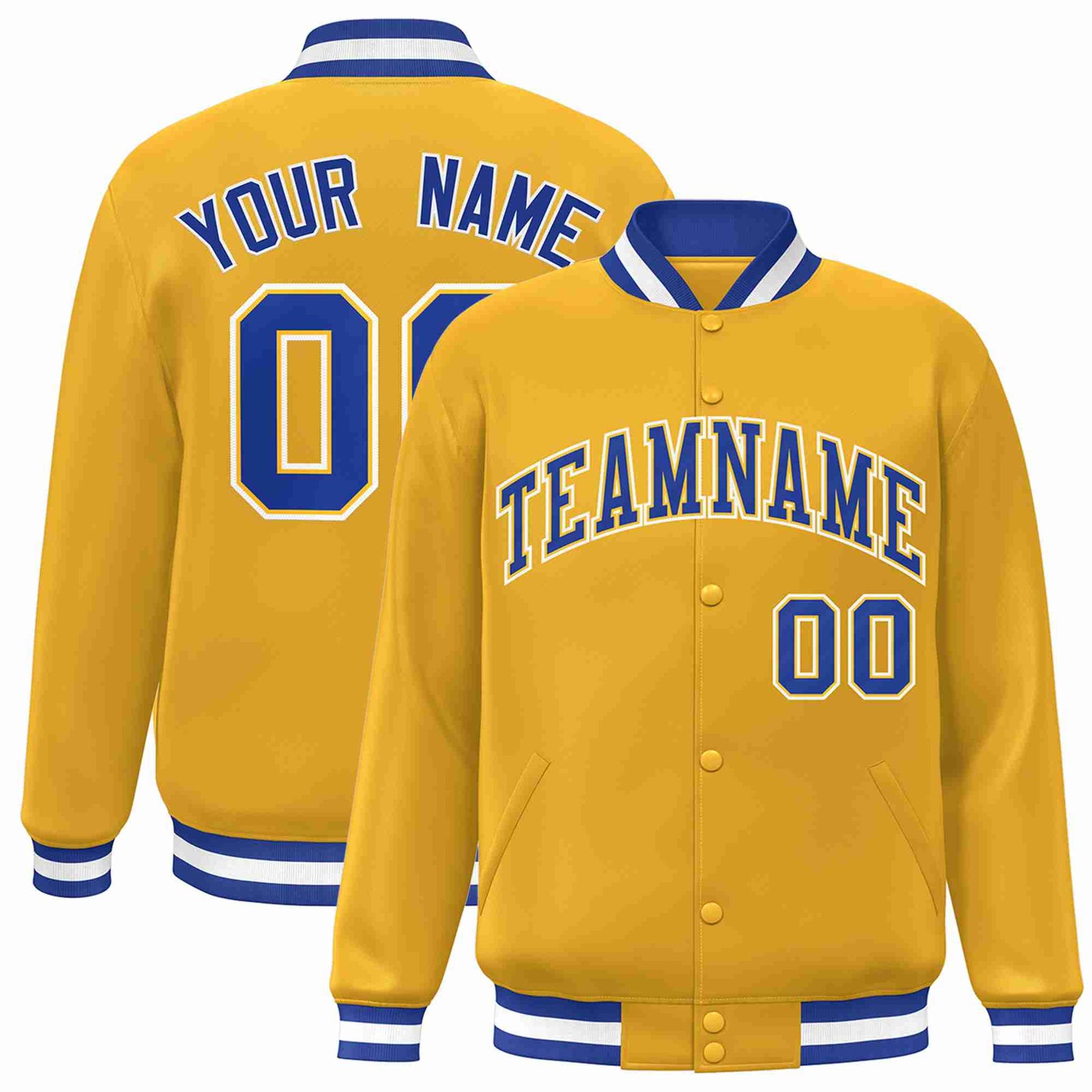 Custom Gold Royal-Gold Classic Style Varsity Full-Snap Letterman Jacket