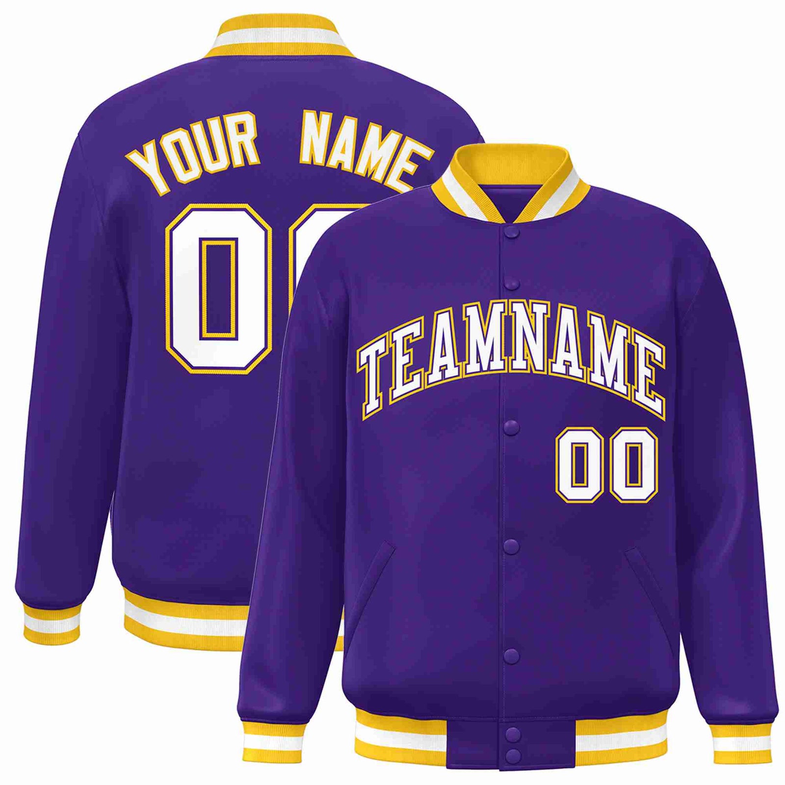 Custom Purple White-Purple Classic Style Varsity Full-Snap Letterman Jacket