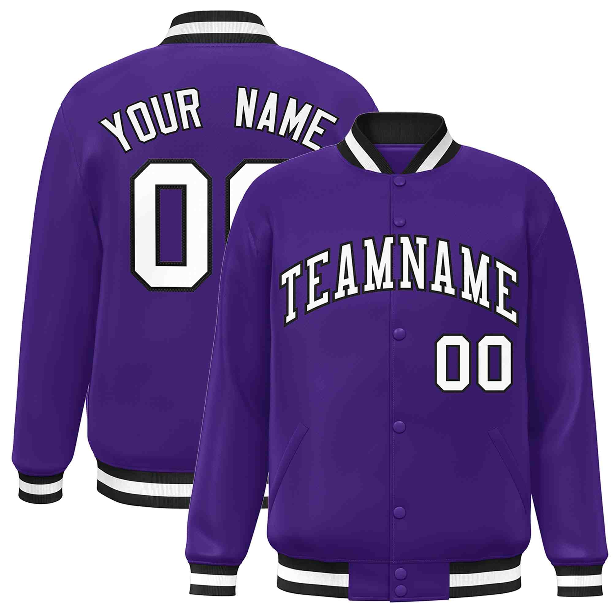 Custom Purple White-Black Classic Style Varsity Full-Snap Letterman Jacket