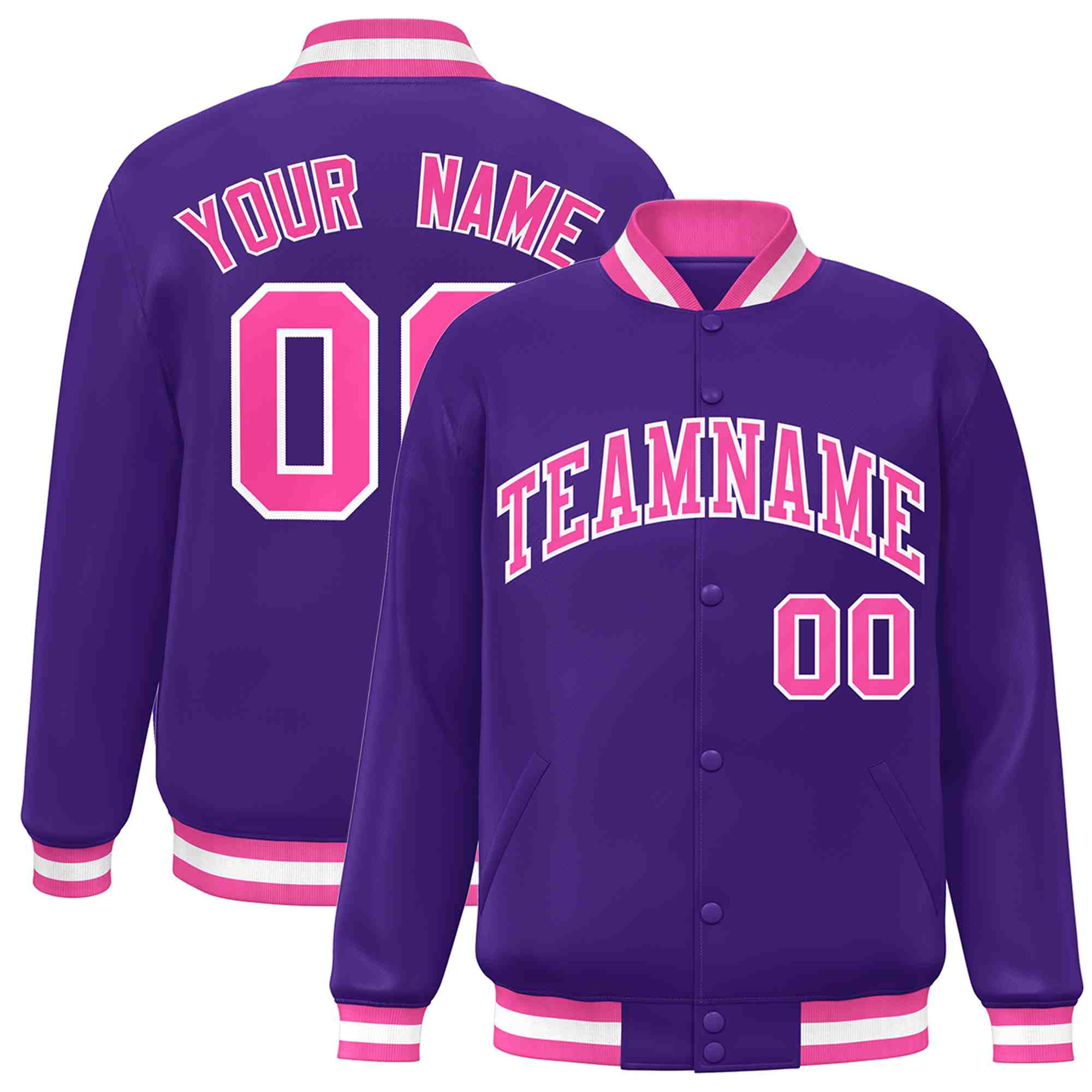 Custom Purple Pink-White Classic Style Varsity Full-Snap Letterman Jacket