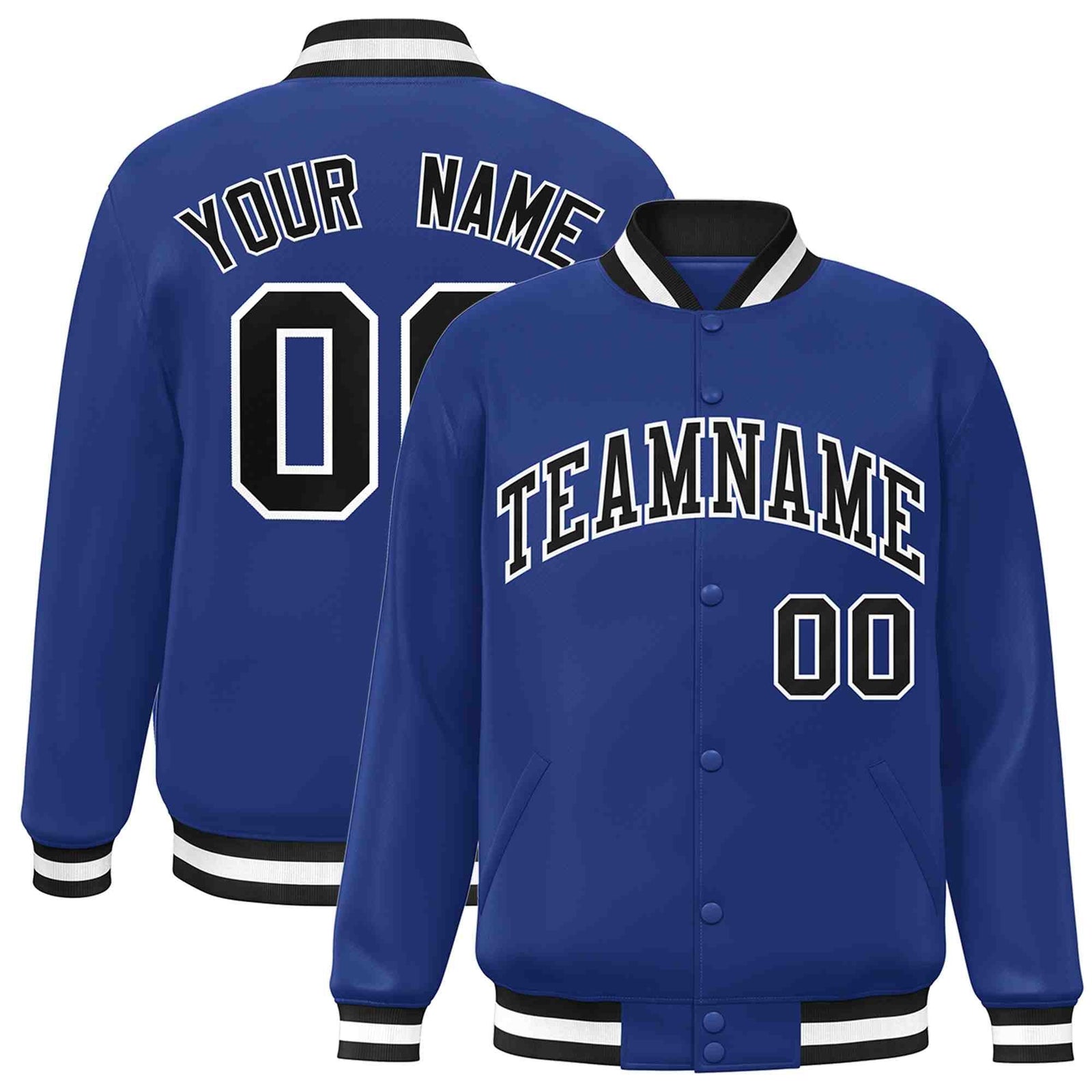 Custom Royal Black-White Classic Style Varsity Full-Snap Letterman Jacket