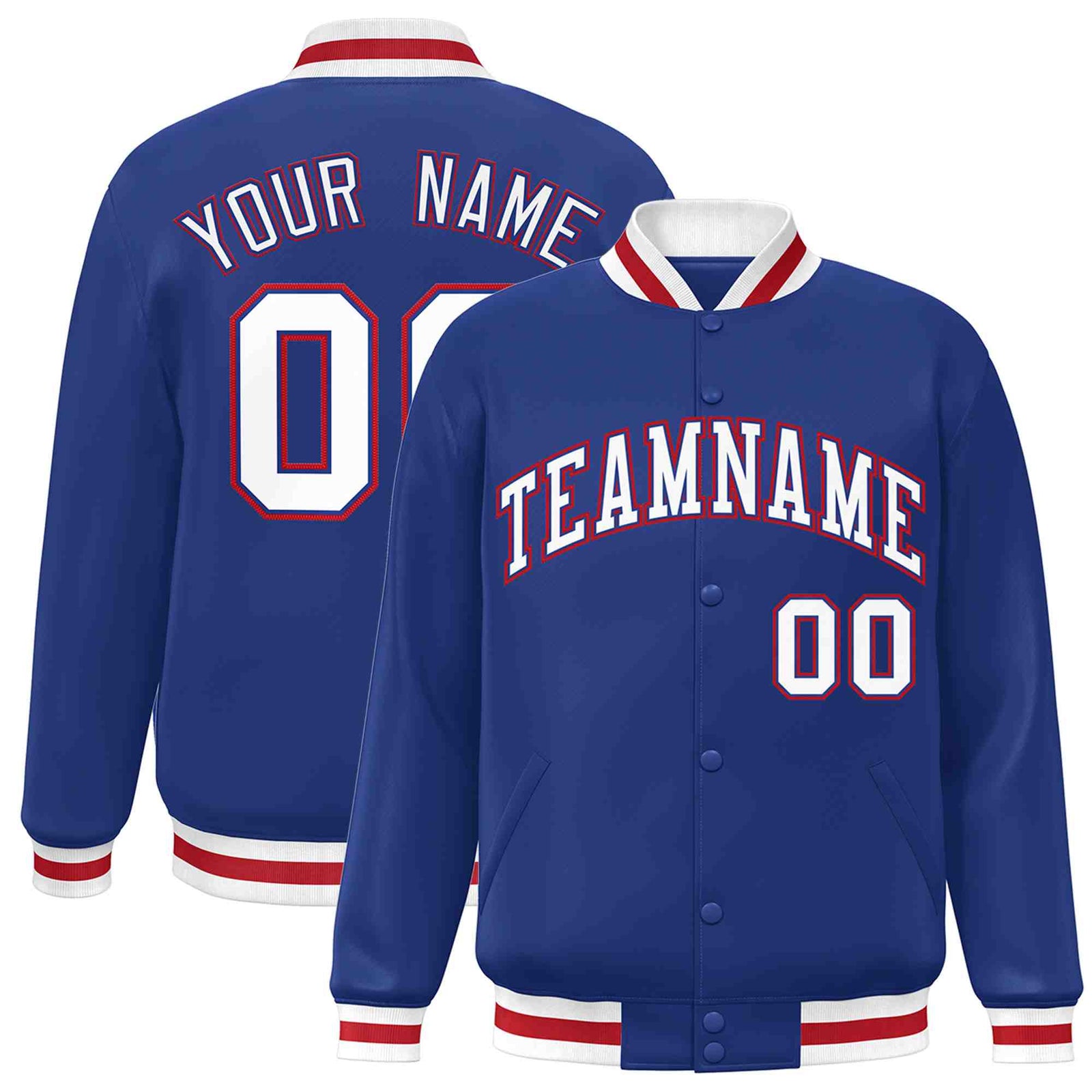 Custom Royal White-Royal Classic Style Varsity Full-Snap Letterman Jacket